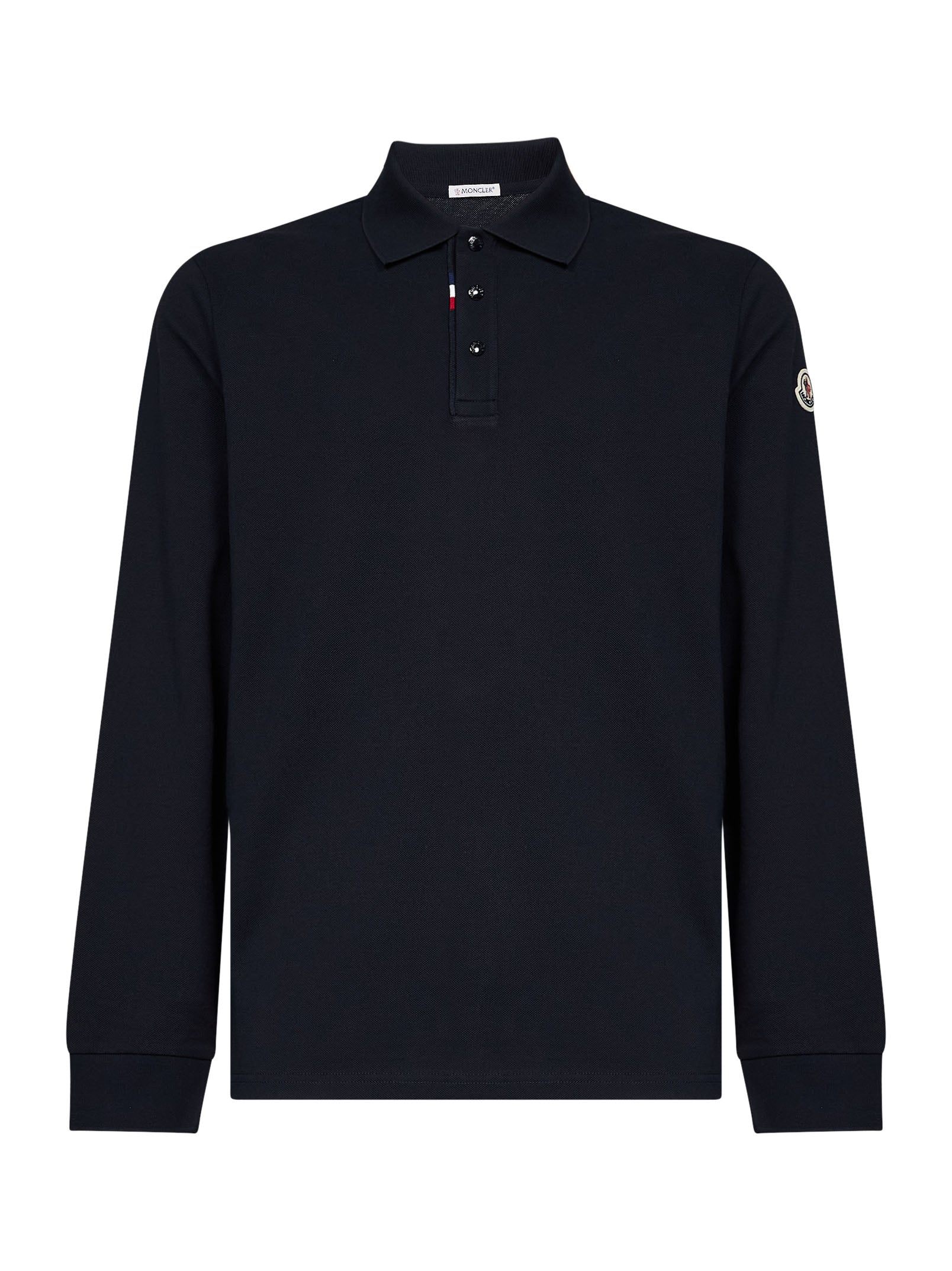 Moncler Men Blue Cotton Piqué Long-Sleeved Polo Shirt With Logo MONCLER