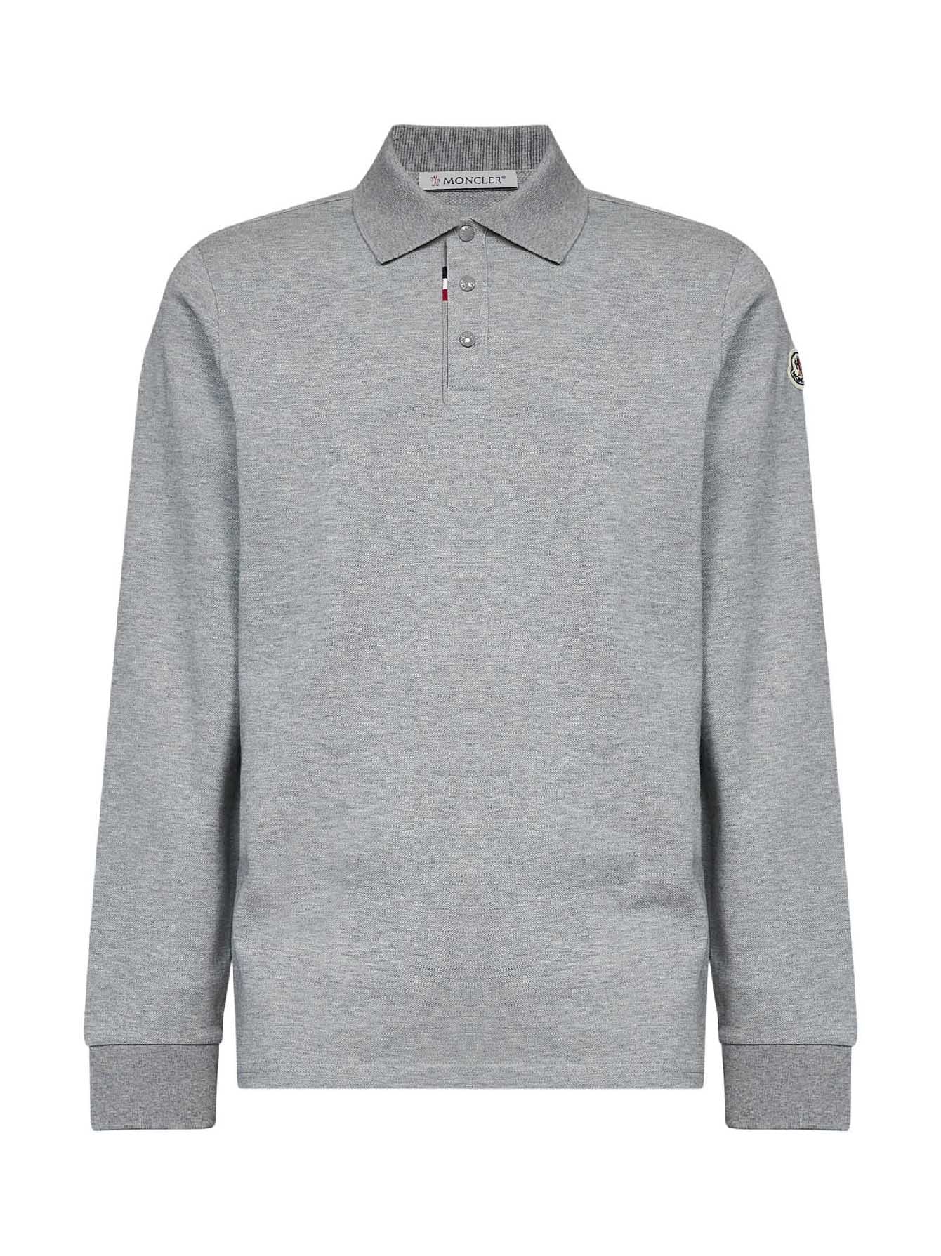 Moncler Men Charcoal Grey Cotton Piqué Long-Sleeved Polo Shirt With Logo MONCLER