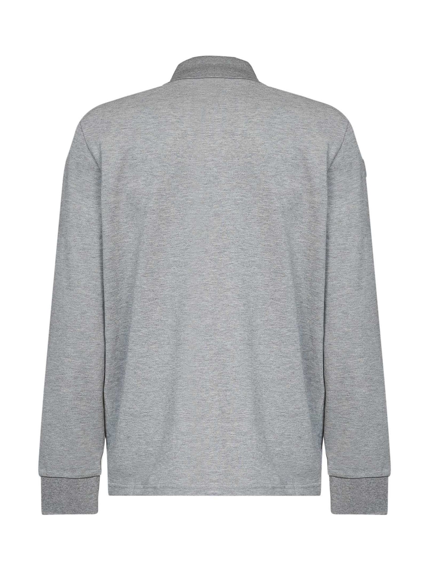 Moncler Men Charcoal Grey Cotton Piqué Long-Sleeved Polo Shirt With Logo MONCLER