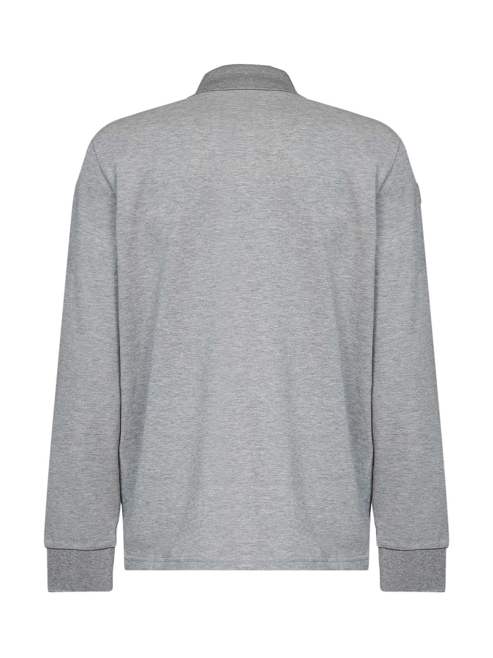 Moncler Men Charcoal Grey Cotton Piqué Long-Sleeved Polo Shirt With Logo MONCLER
