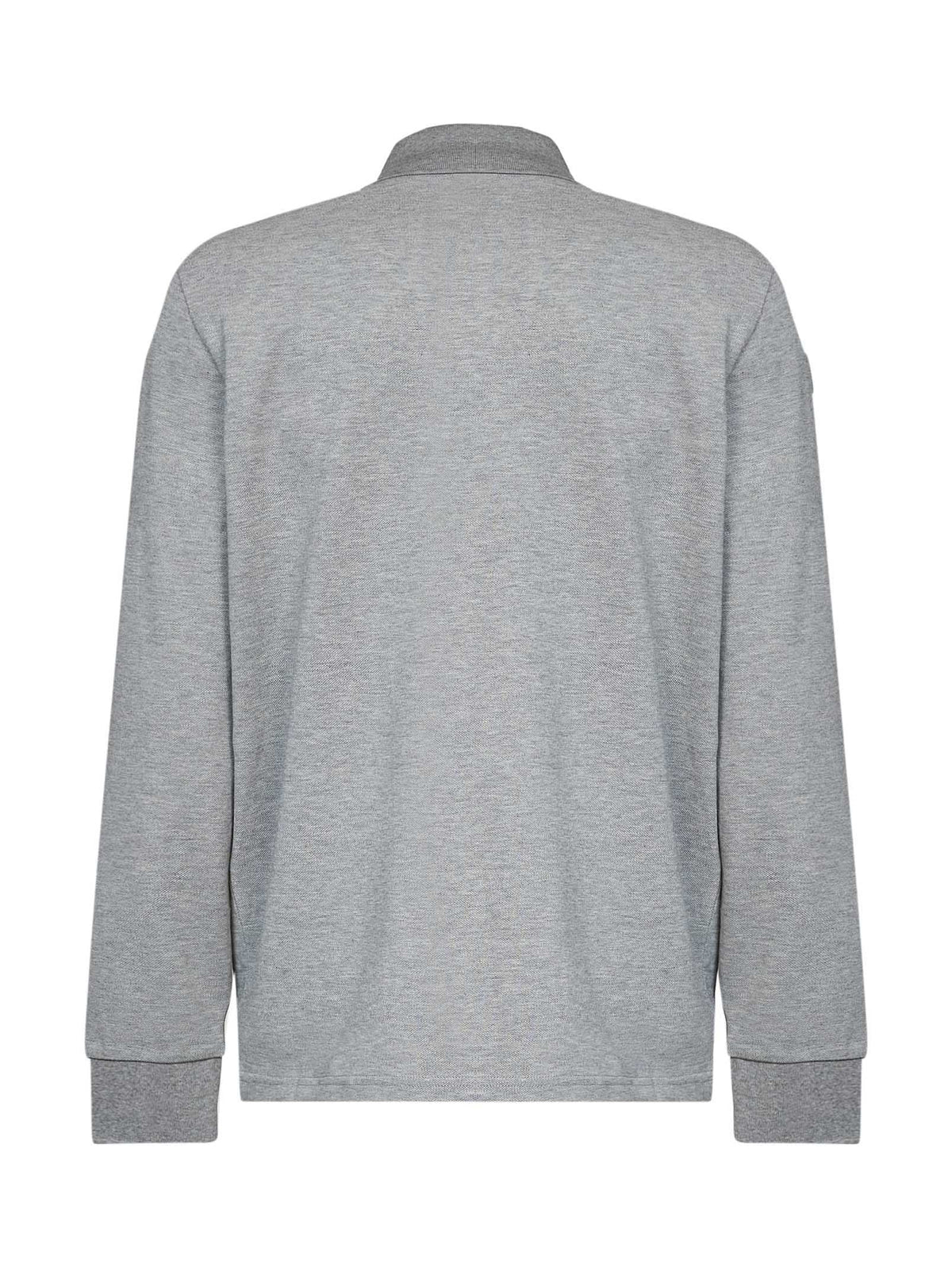 Moncler Men Charcoal Grey Cotton Piqué Long-Sleeved Polo Shirt With Logo MONCLER