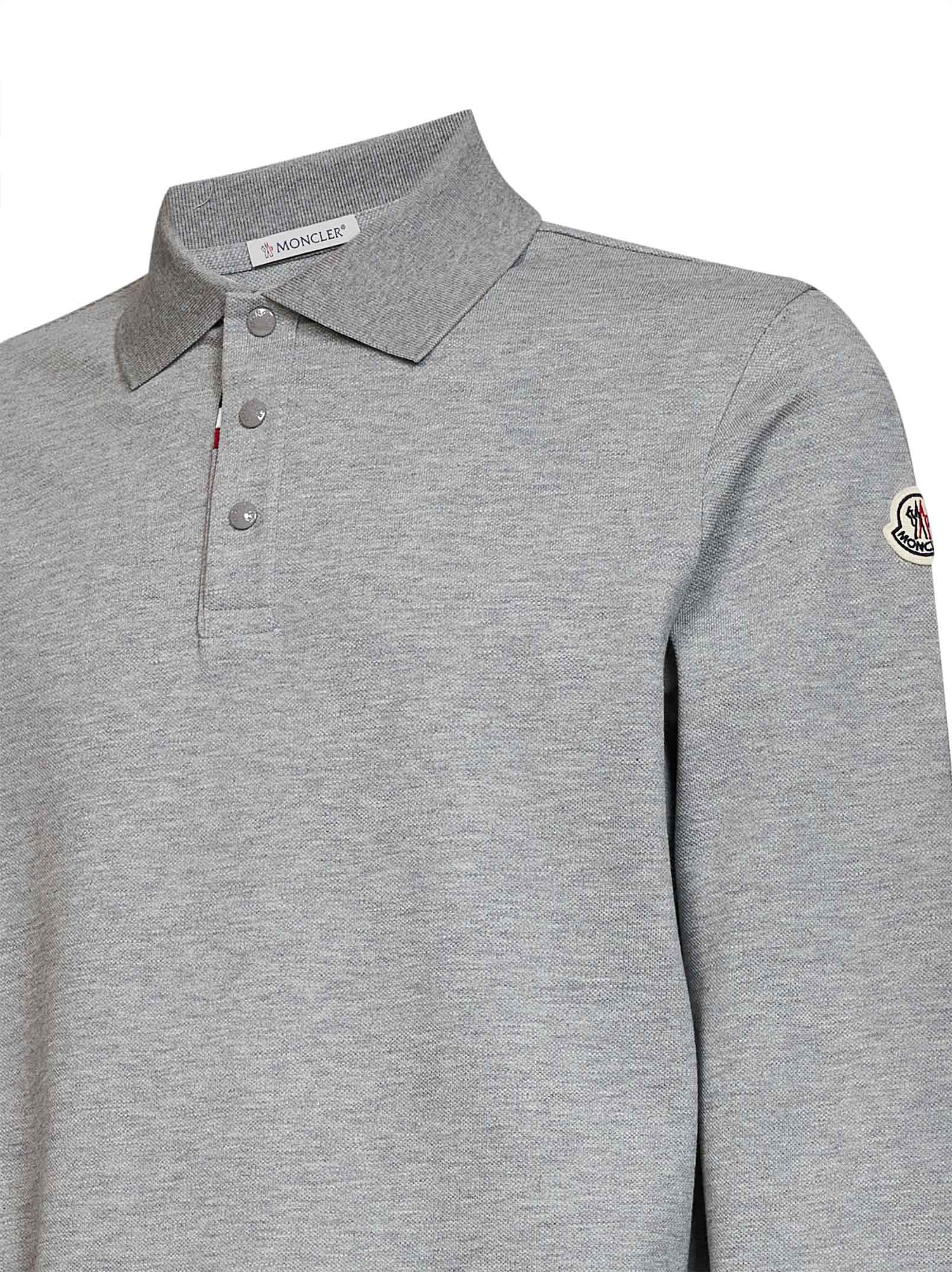 Moncler Men Charcoal Grey Cotton Piqué Long-Sleeved Polo Shirt With Logo MONCLER