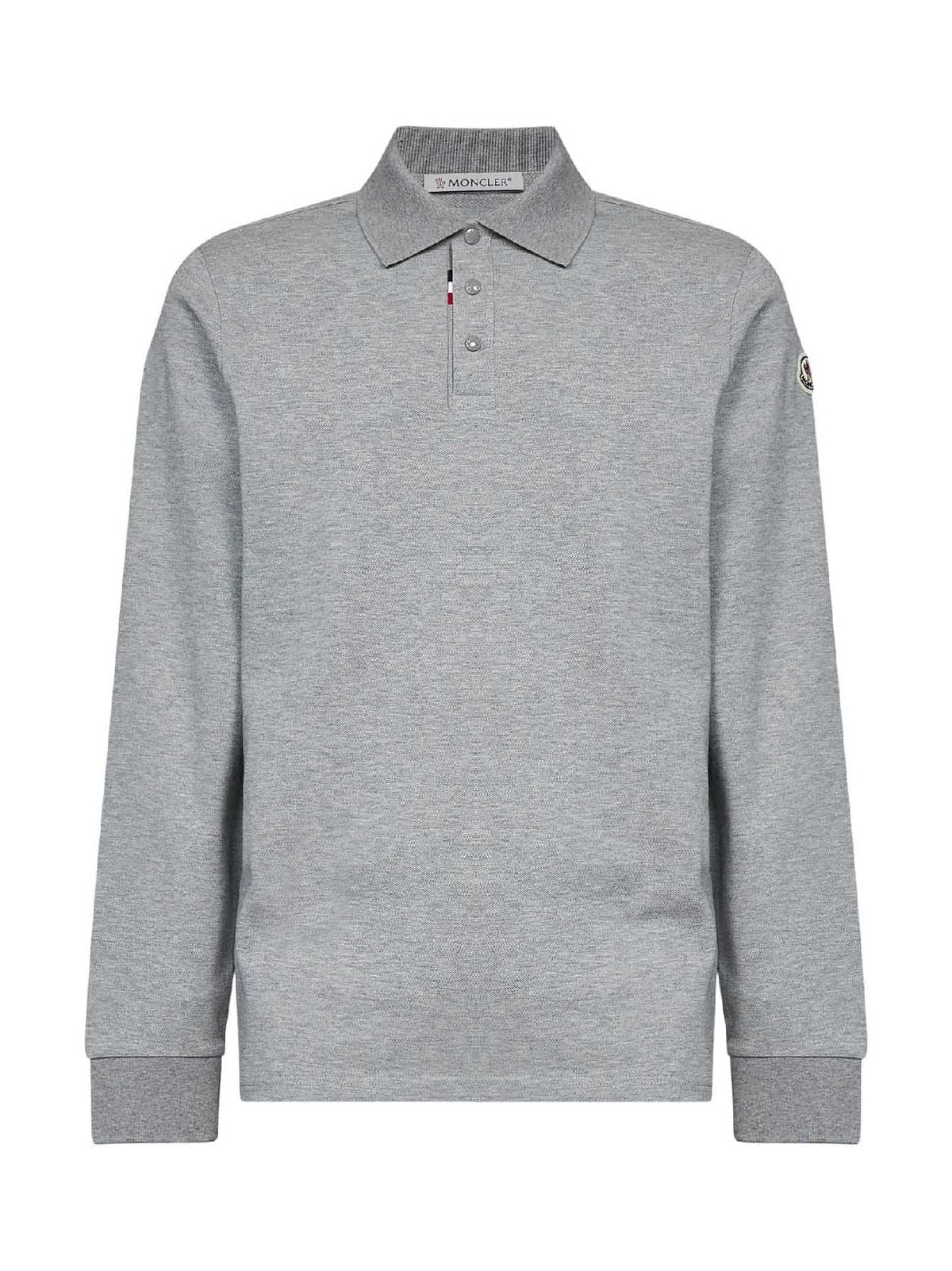 Moncler Men Charcoal Grey Cotton Piqué Long-Sleeved Polo Shirt With Logo MONCLER