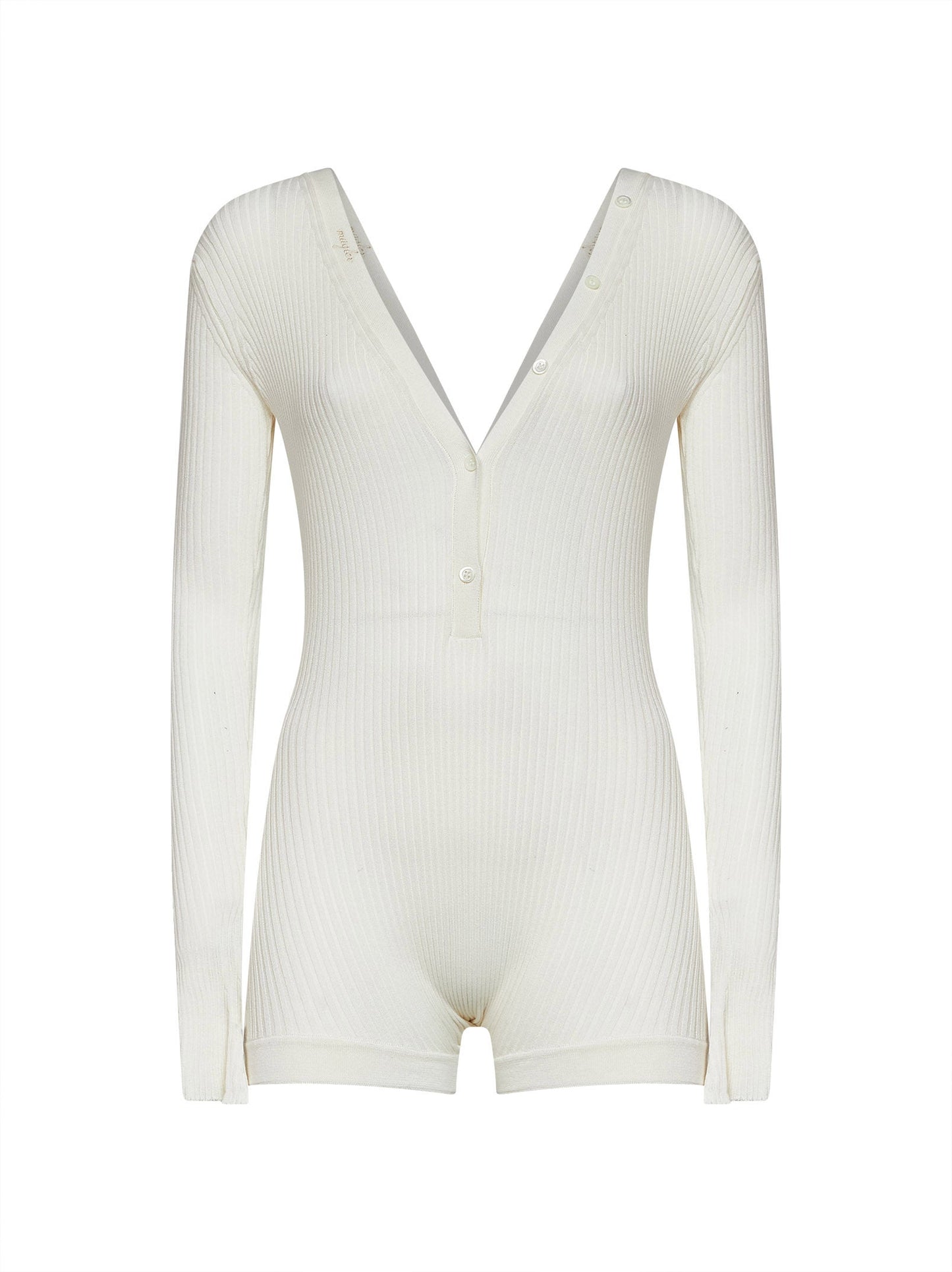 Mugler Women Off-White Ribbed Cotton Bodyshort MUGLER