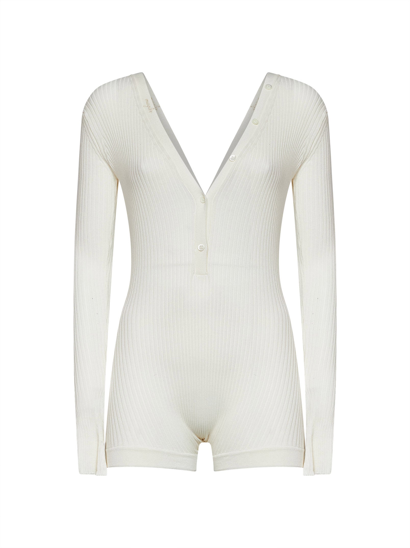 Mugler Women Off-White Ribbed Cotton Bodyshort MUGLER