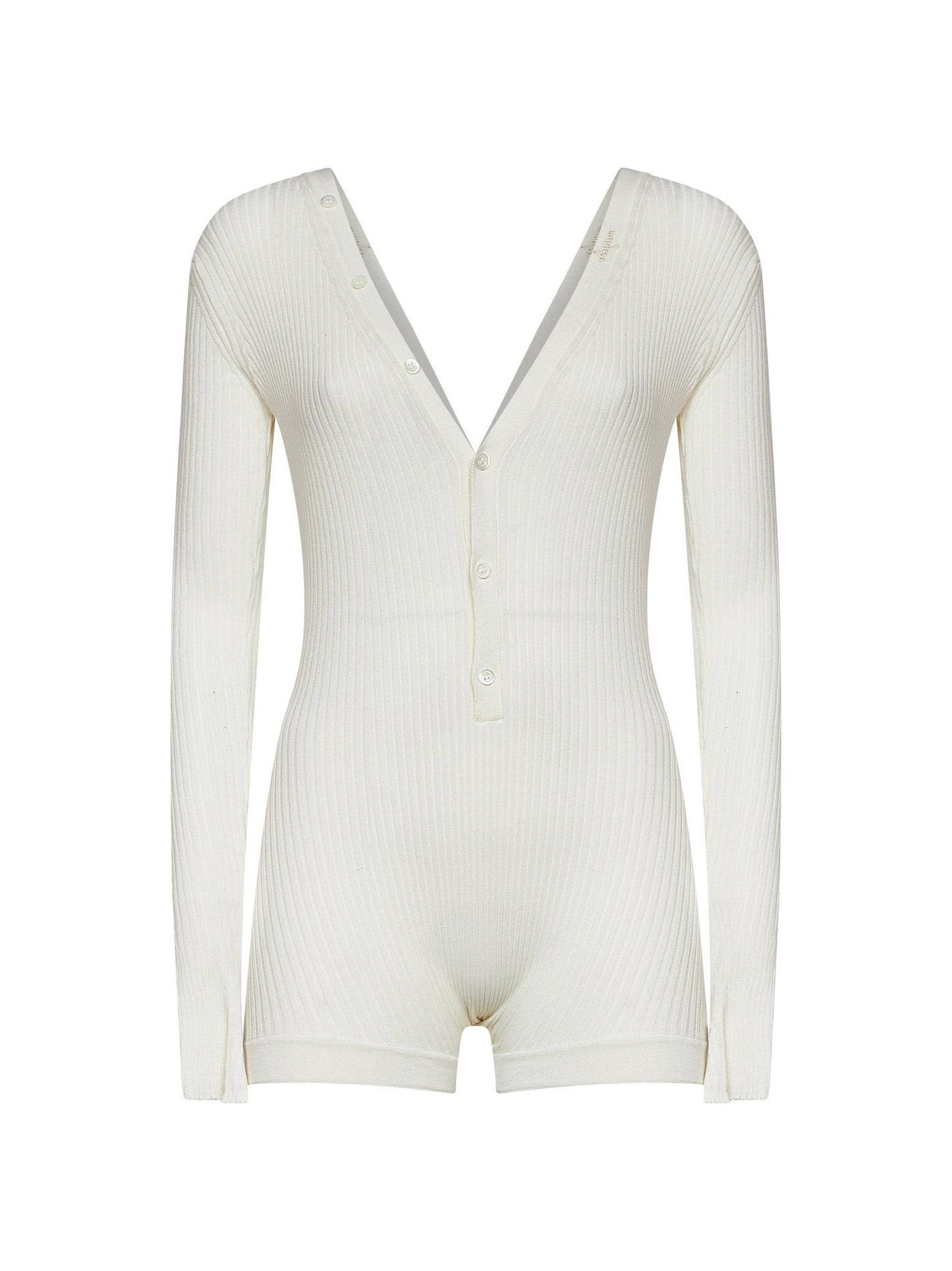Mugler Women Off-White Ribbed Cotton Bodyshort MUGLER