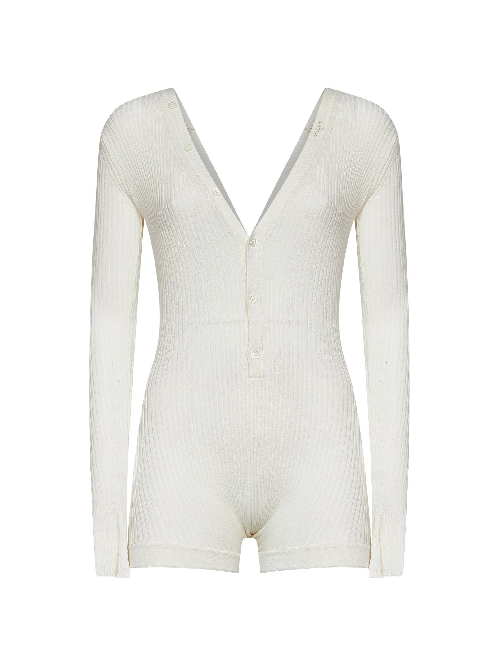 Mugler Women Off-White Ribbed Cotton Bodyshort MUGLER