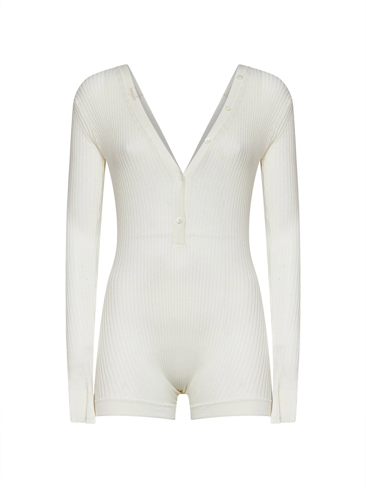 Mugler Women Off-White Ribbed Cotton Bodyshort MUGLER