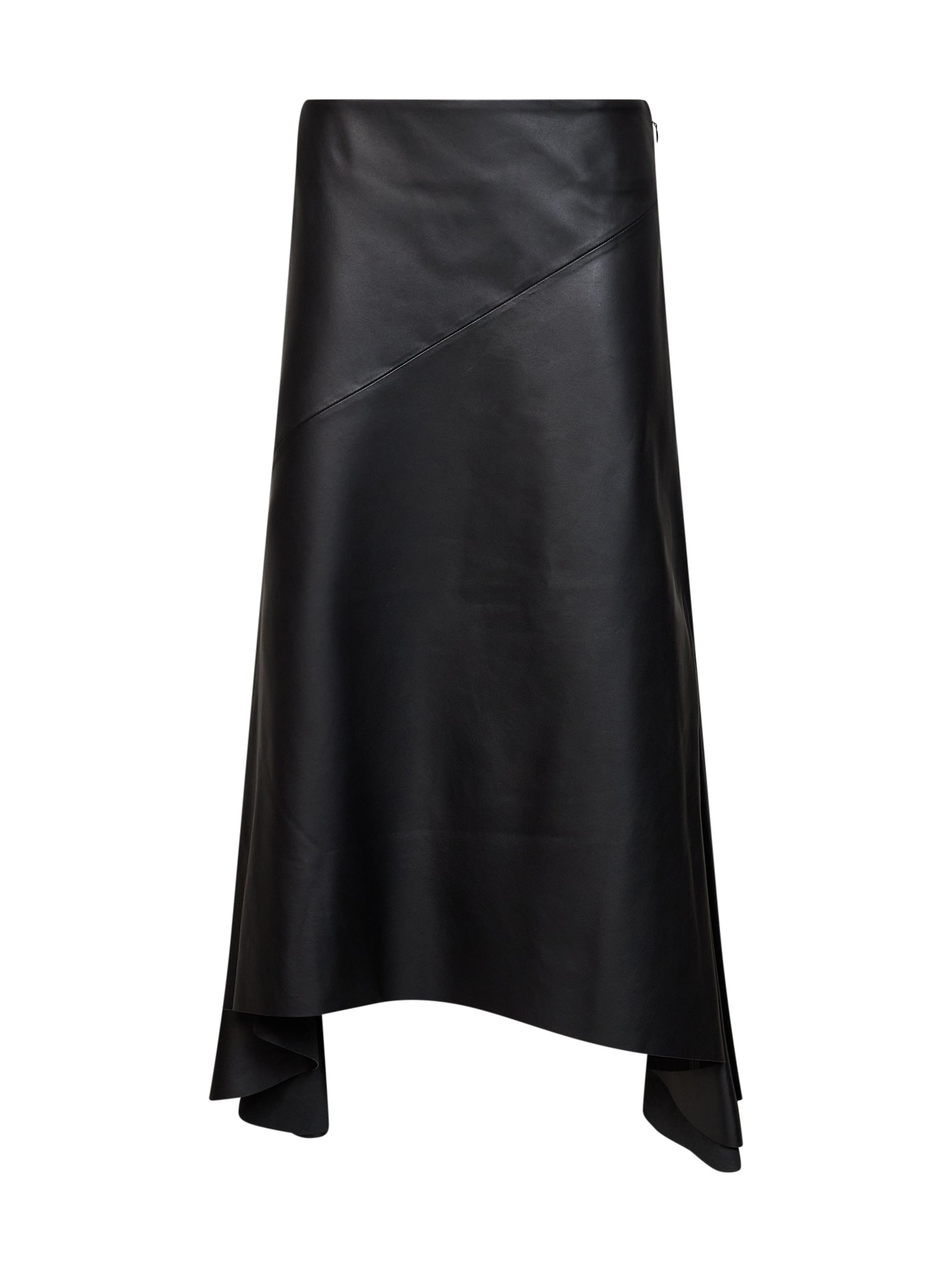 Mugler Women Black Nappa Leather Asymmetric Skirt MUGLER
