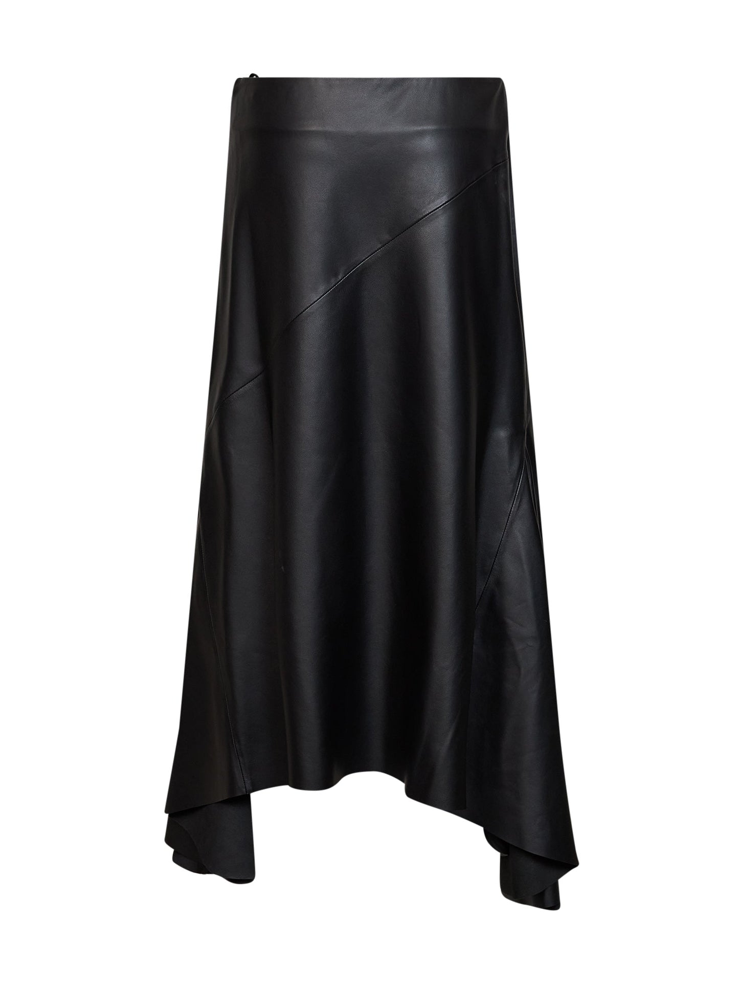 Mugler Women Black Nappa Leather Asymmetric Skirt MUGLER