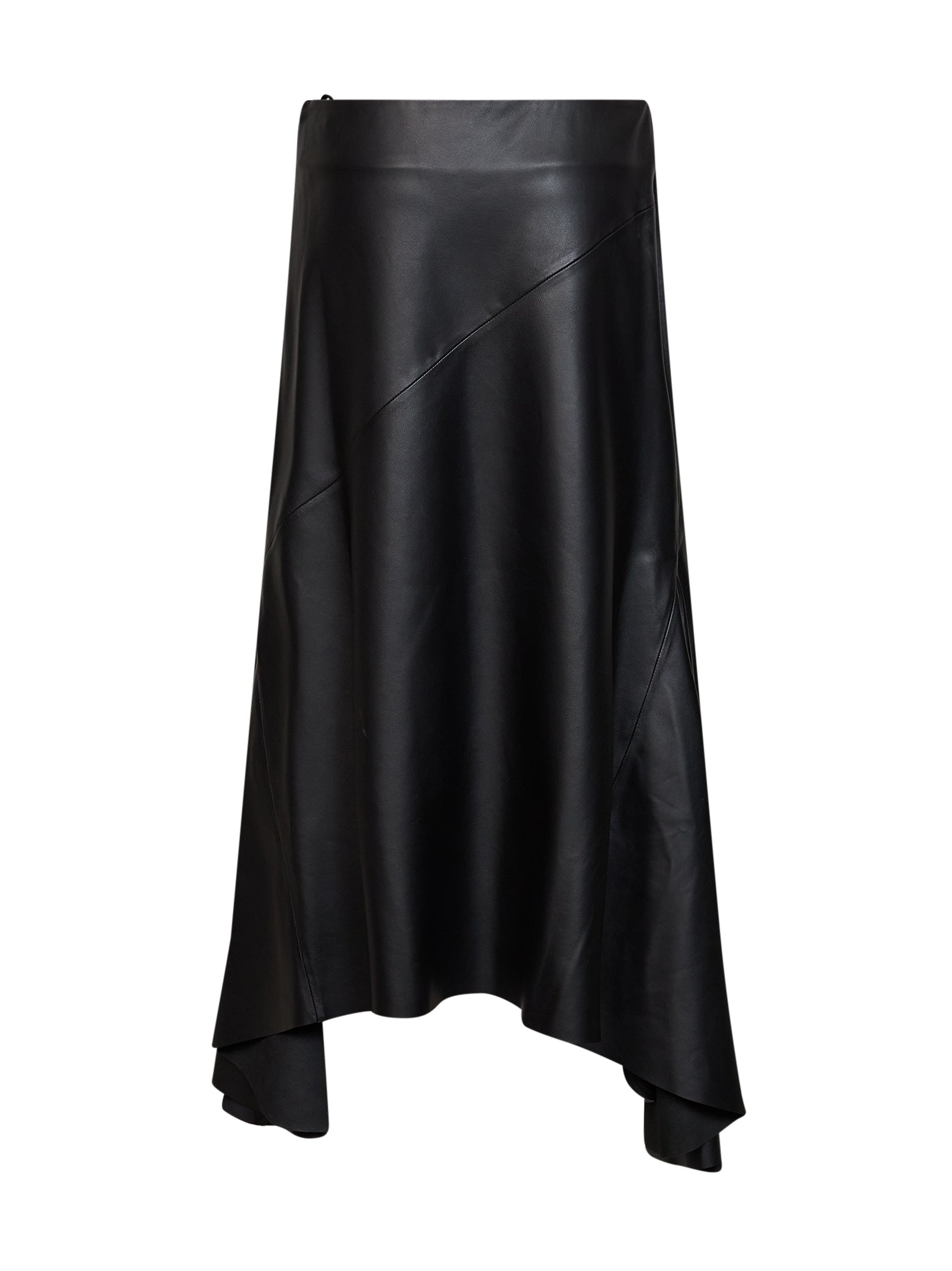 Mugler Women Black Nappa Leather Asymmetric Skirt MUGLER