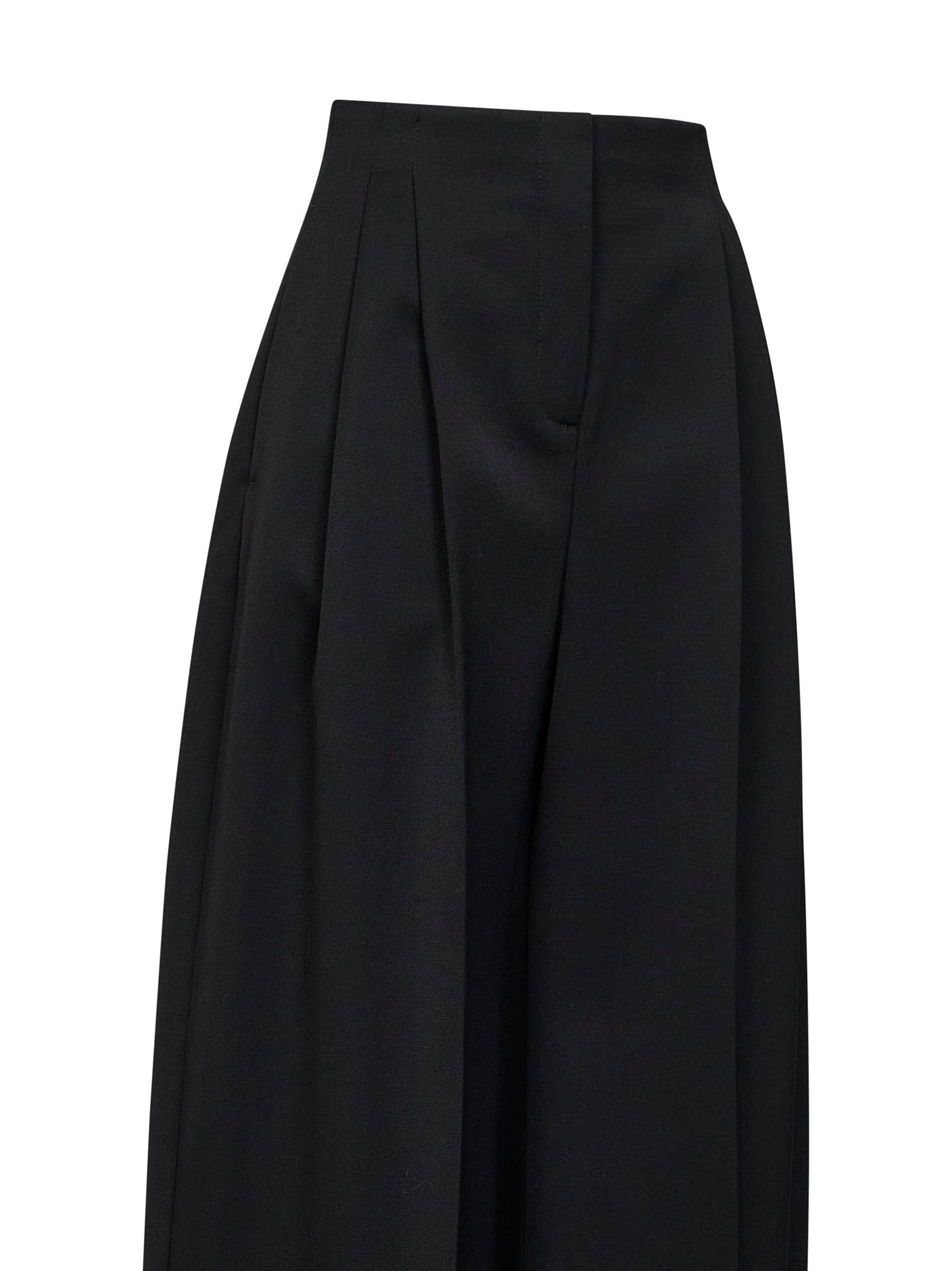 Mugler Women Black Wool Wide Leg Pleated Trousers MUGLER