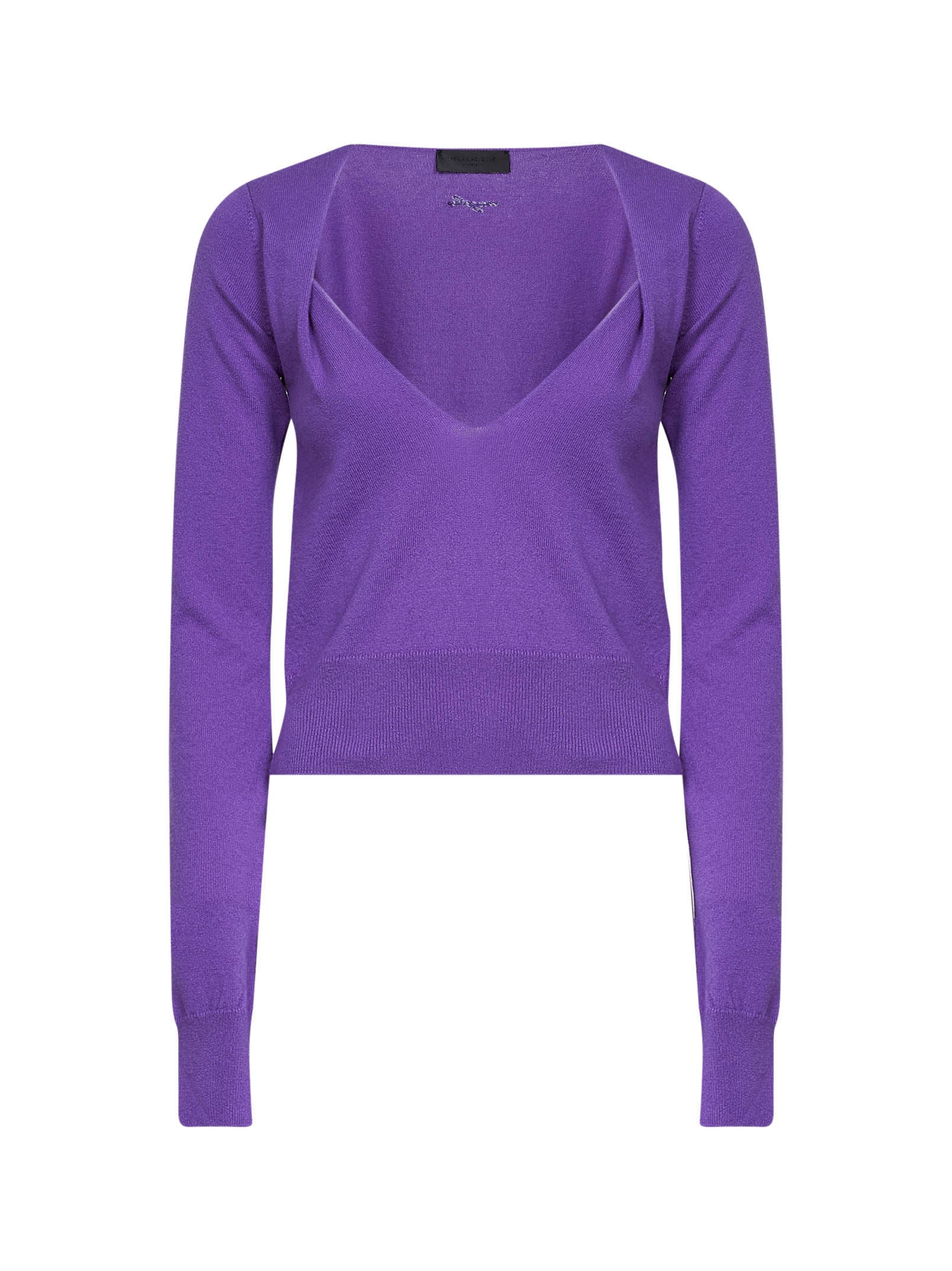 Mugler Women Purple Cashmere Knit V-Neck Top MUGLER