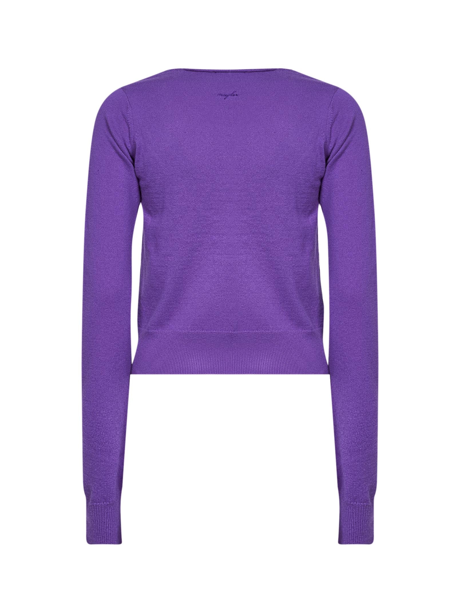 Mugler Women Purple Cashmere Knit V-Neck Top MUGLER