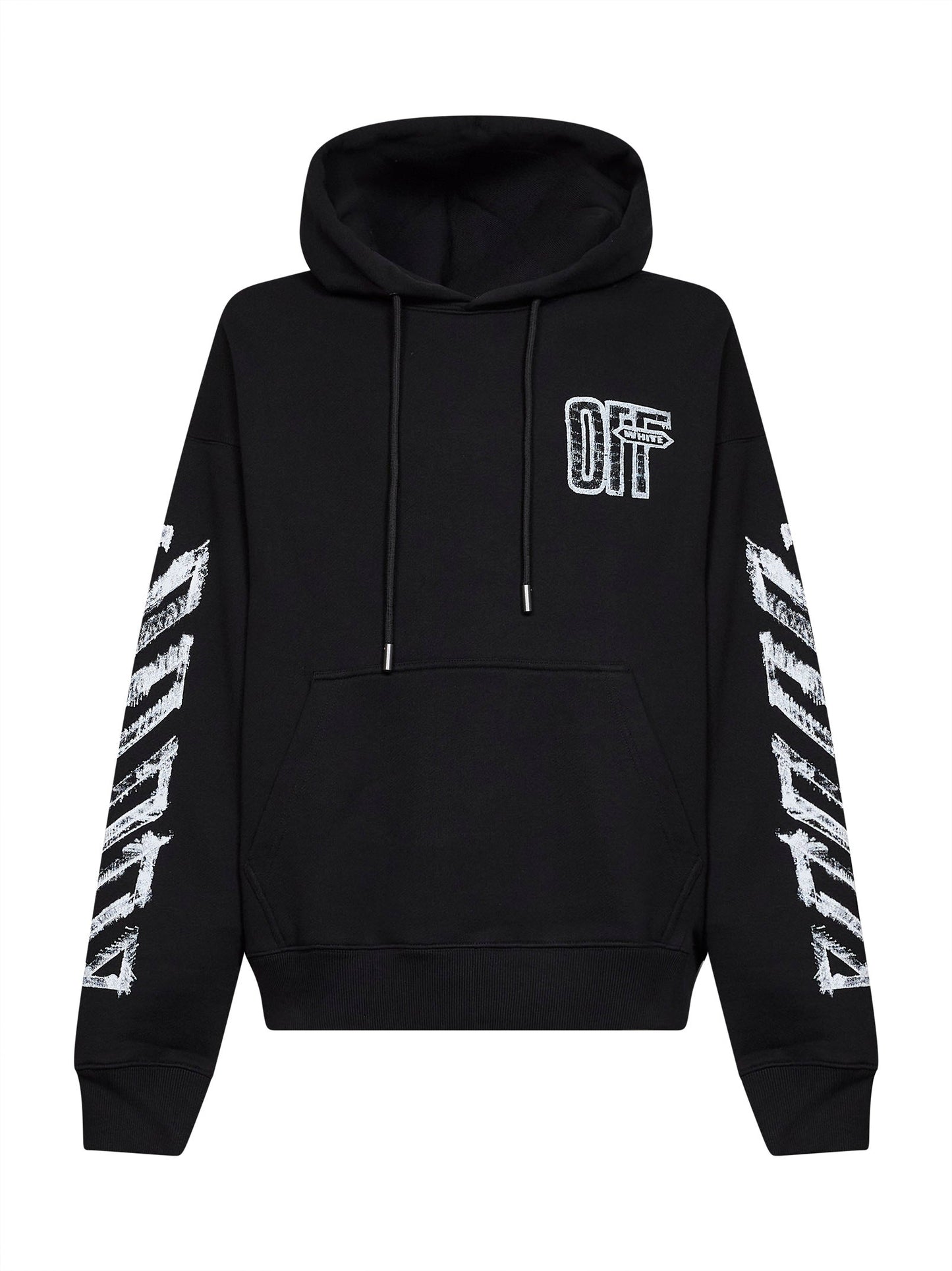 Off White Men Black Cotton Motion Arrow Skate Zip-Up Hoodie OFF-WHITE