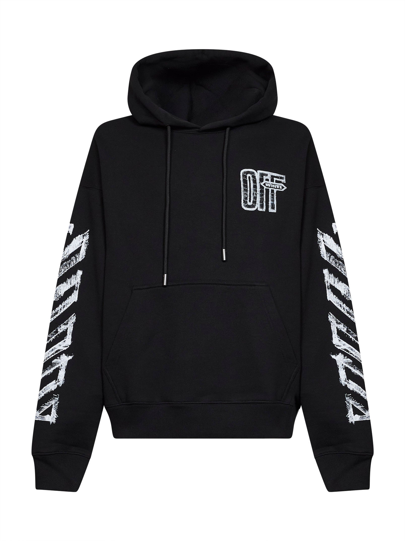 Off White Men Black Cotton Motion Arrow Skate Zip-Up Hoodie OFF-WHITE