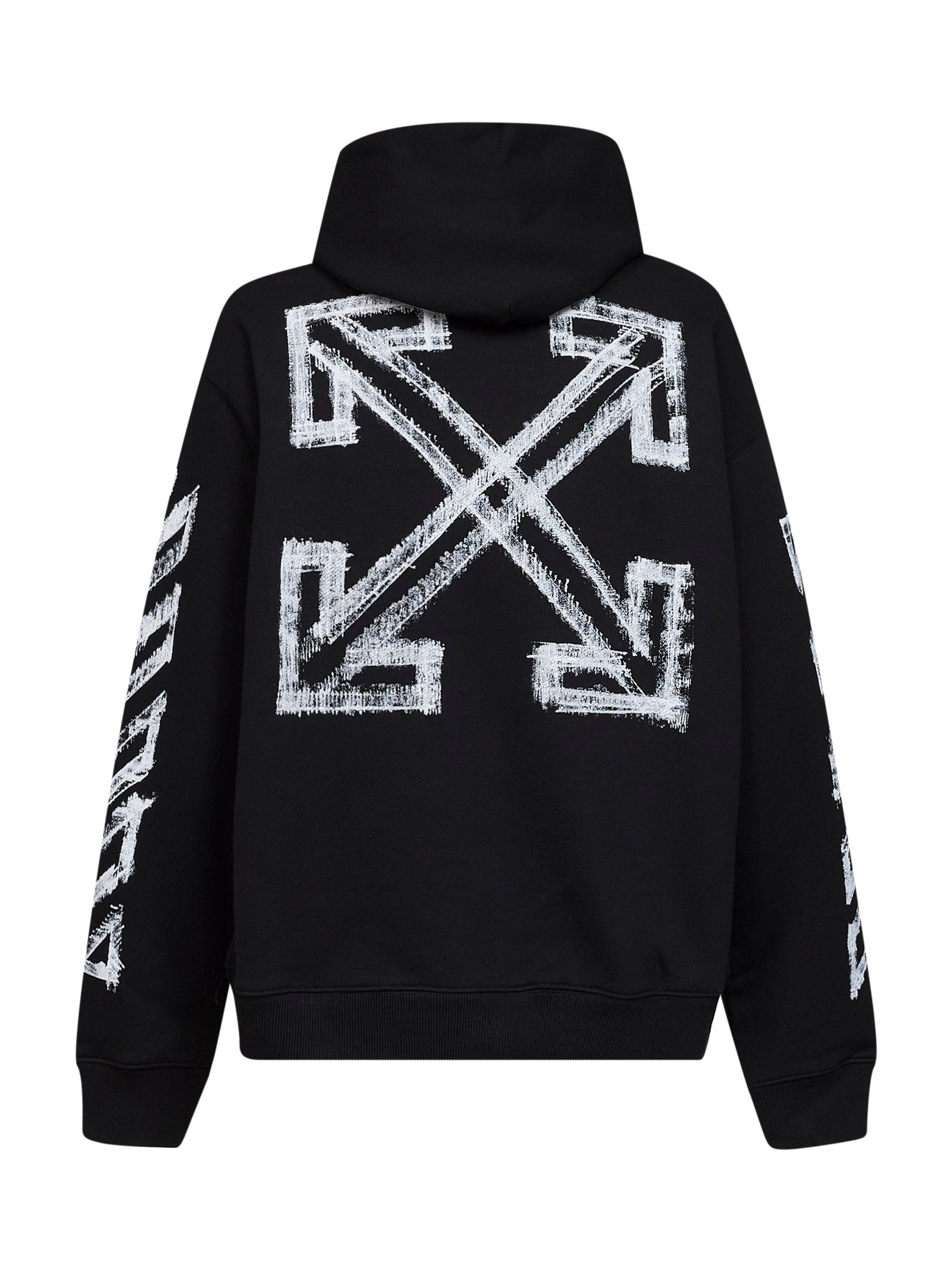 Off White Men Black Cotton Motion Arrow Skate Zip-Up Hoodie OFF-WHITE