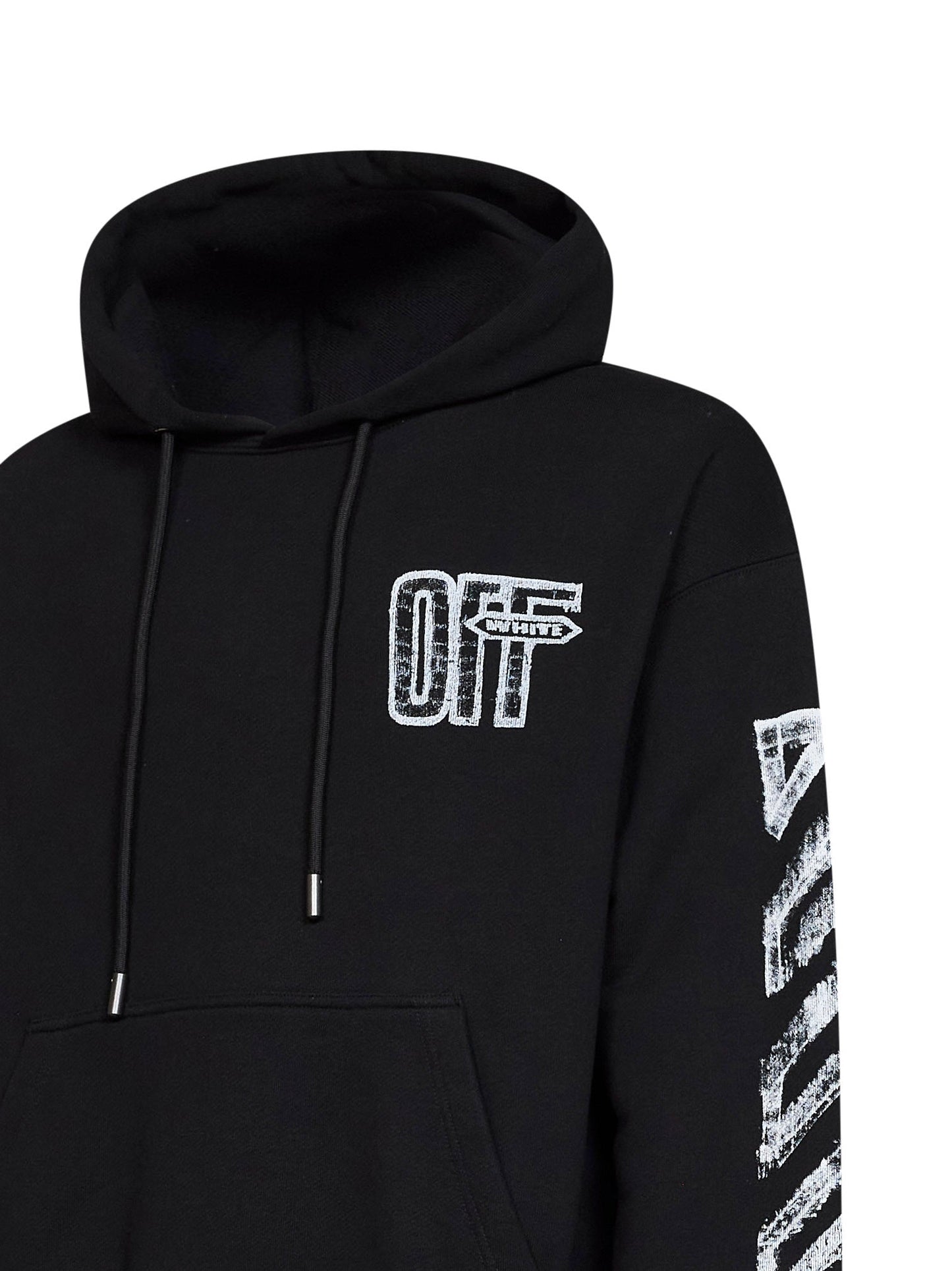 Off White Men Black Cotton Motion Arrow Skate Zip-Up Hoodie OFF-WHITE