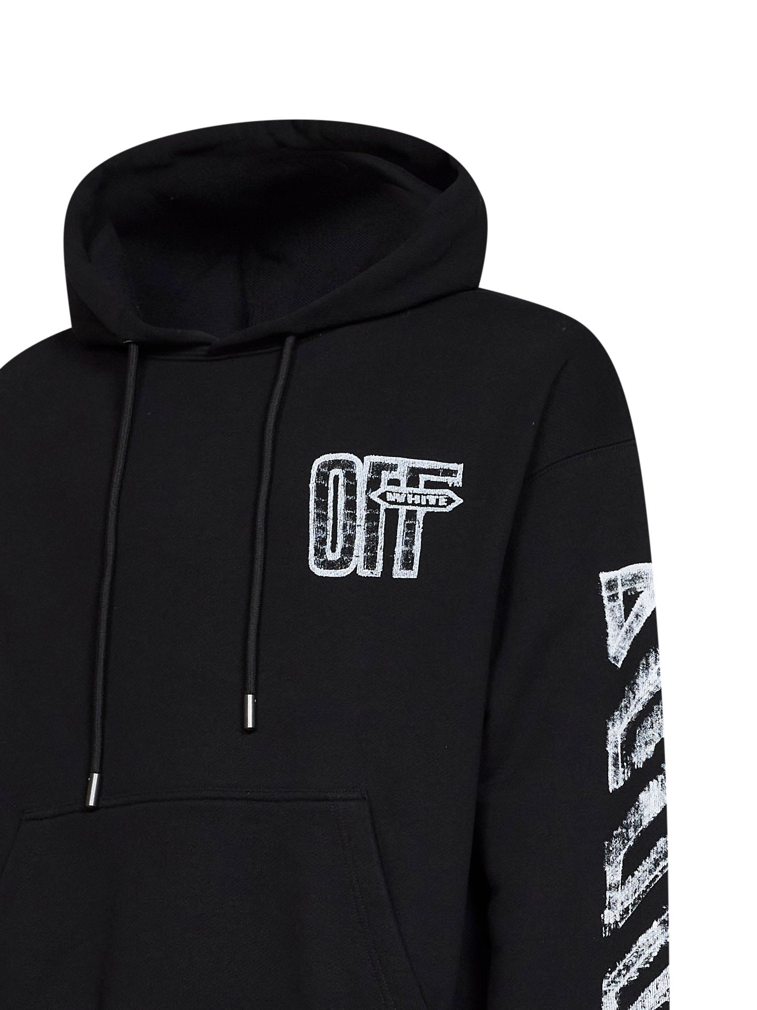 Off White Men Black Cotton Motion Arrow Skate Zip-Up Hoodie OFF-WHITE
