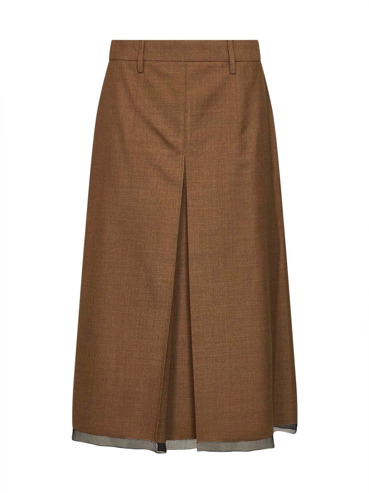 Prada Abbigliamento Women Tobacco Virgin Wool Midi Skirt PRADA