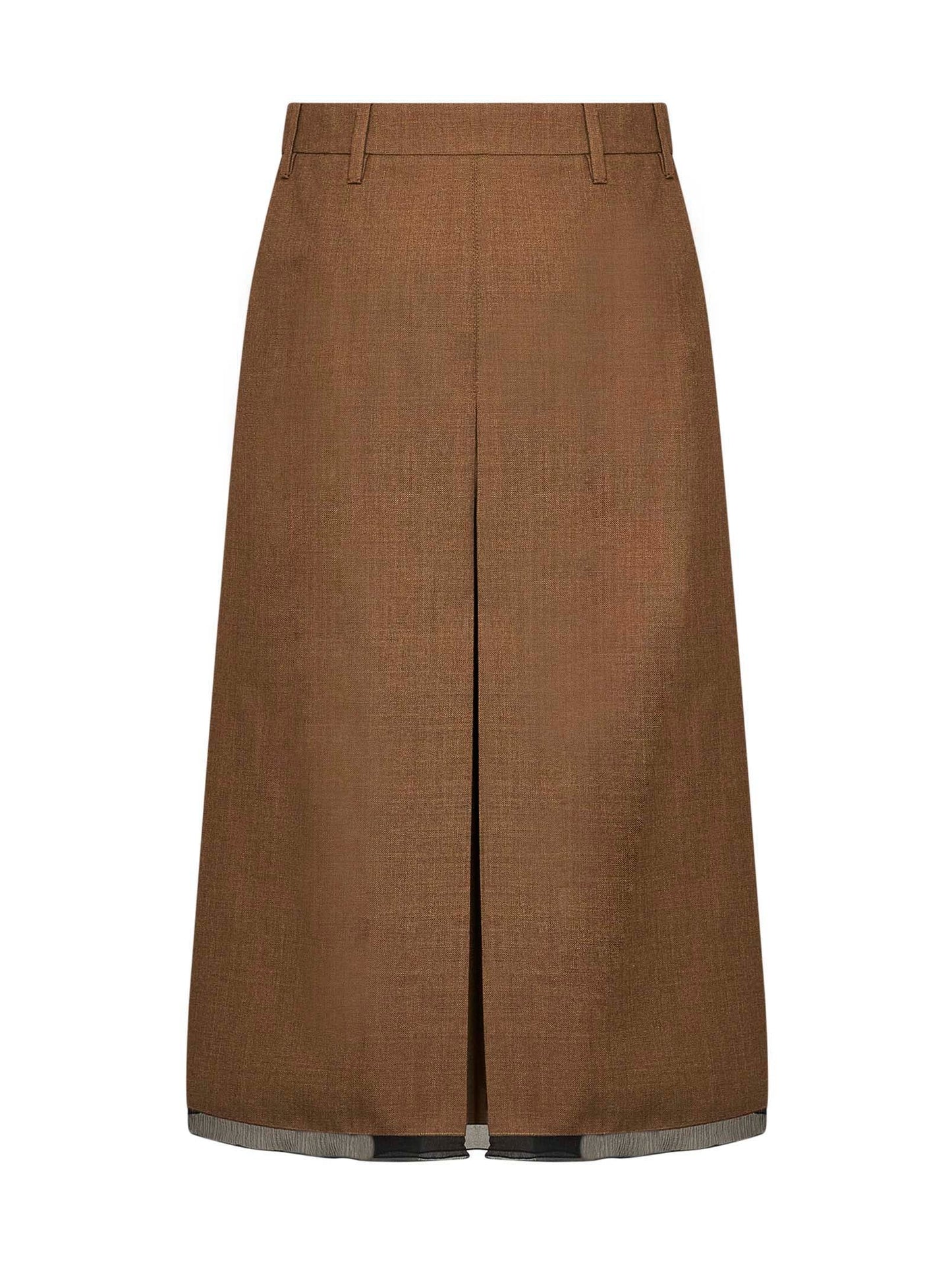 Prada Abbigliamento Women Tobacco Virgin Wool Midi Skirt PRADA