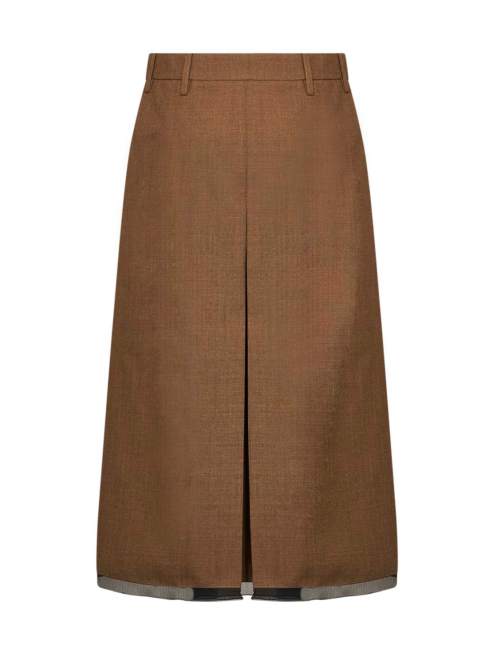 Prada Abbigliamento Women Tobacco Virgin Wool Midi Skirt PRADA