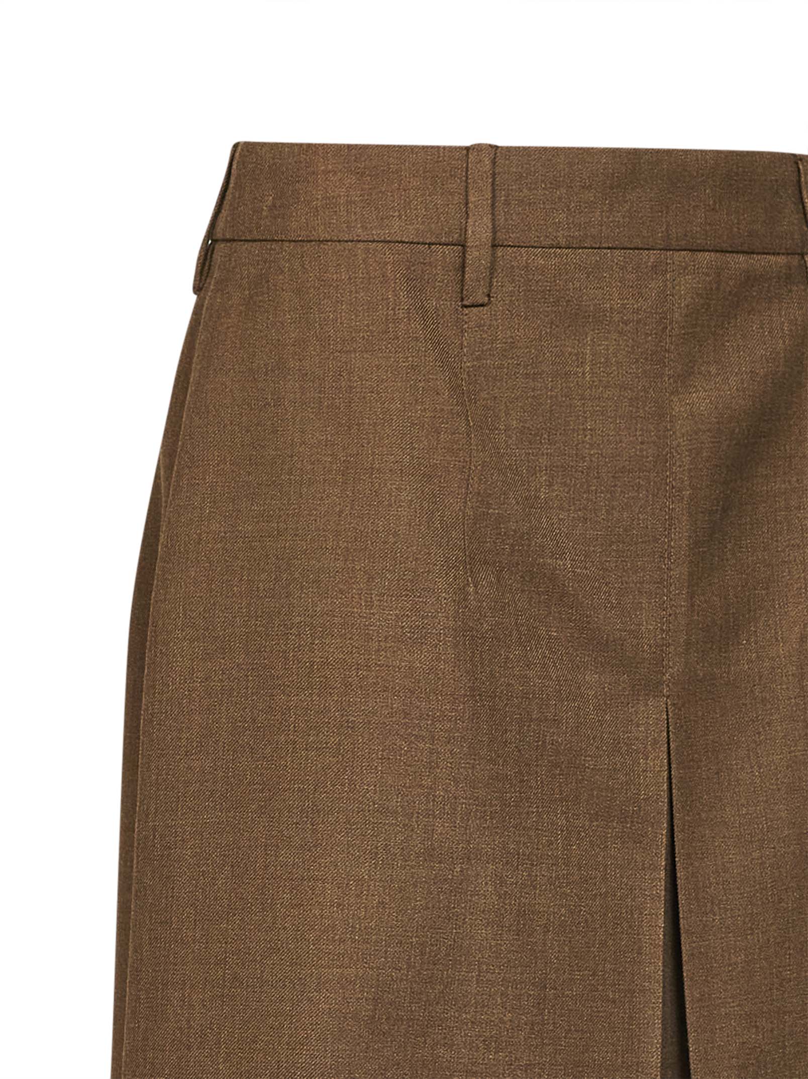 Prada Abbigliamento Women Tobacco Virgin Wool Midi Skirt PRADA