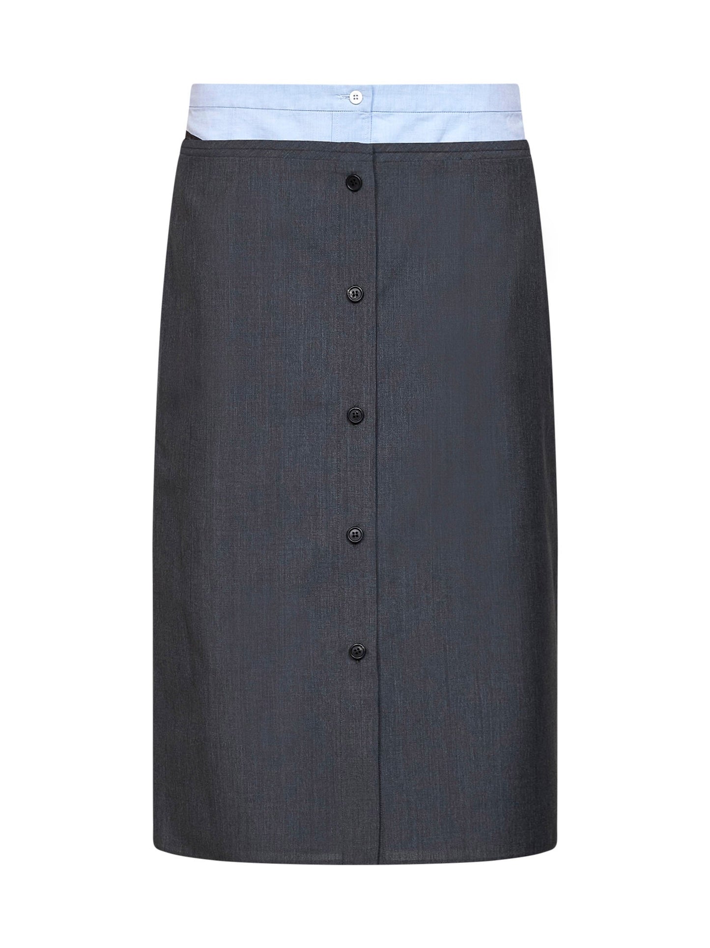 Prada Abbigliamento Women Slate Wool And Mohair Midi Skirt With Shirt-Style Insert PRADA