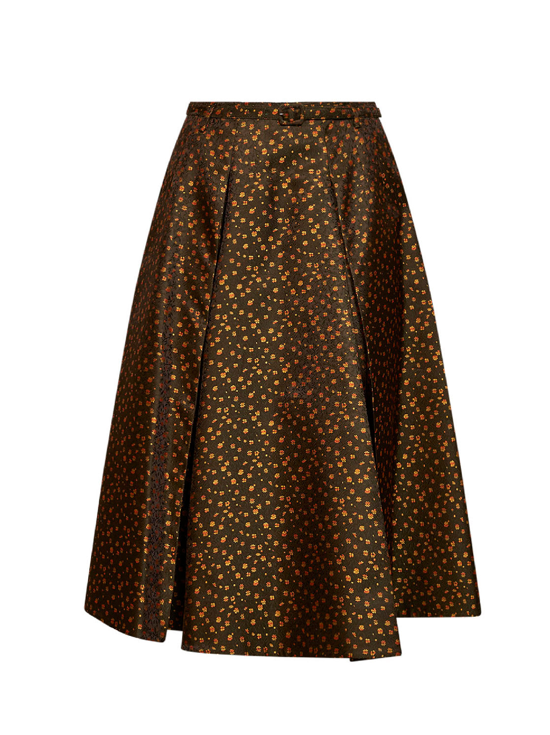 Prada Abbigliamento Women Military Floral Jacquard Belted Midi Skirt PRADA