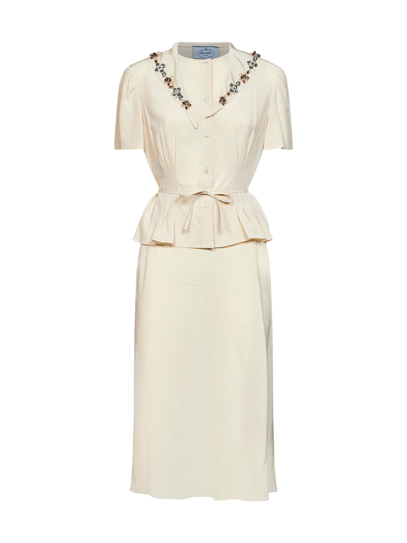 Prada Abbigliamento Women Natural Marocain Embroidered Midi Dress PRADA