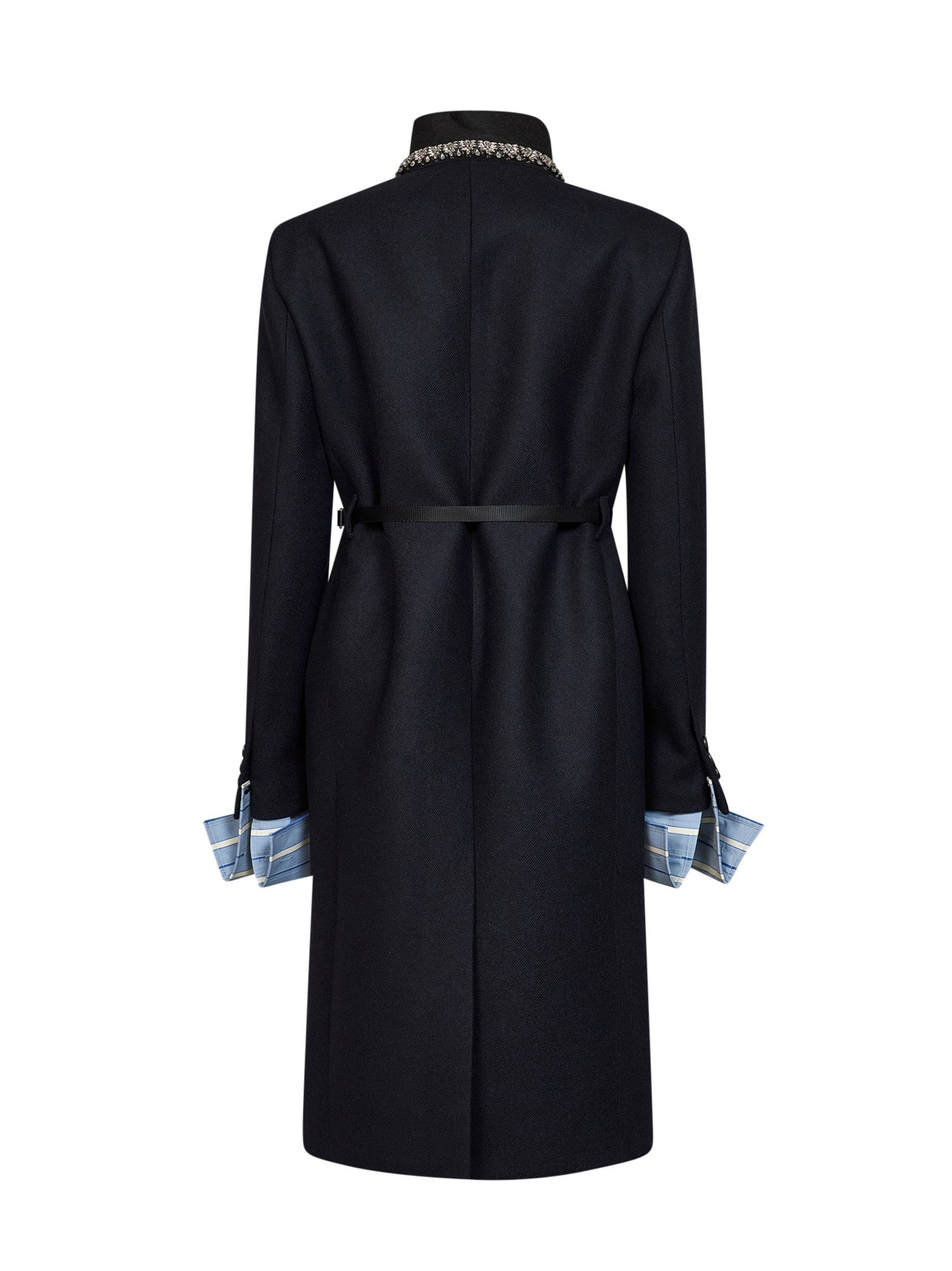 Prada Abbigliamento Women Blue Virgin Wool Embroidered Belted Coat PRADA