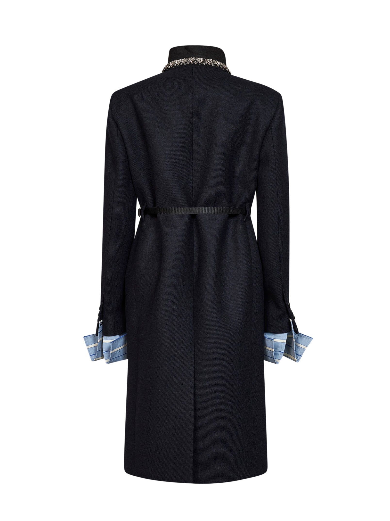 Prada Abbigliamento Women Blue Virgin Wool Embroidered Belted Coat PRADA