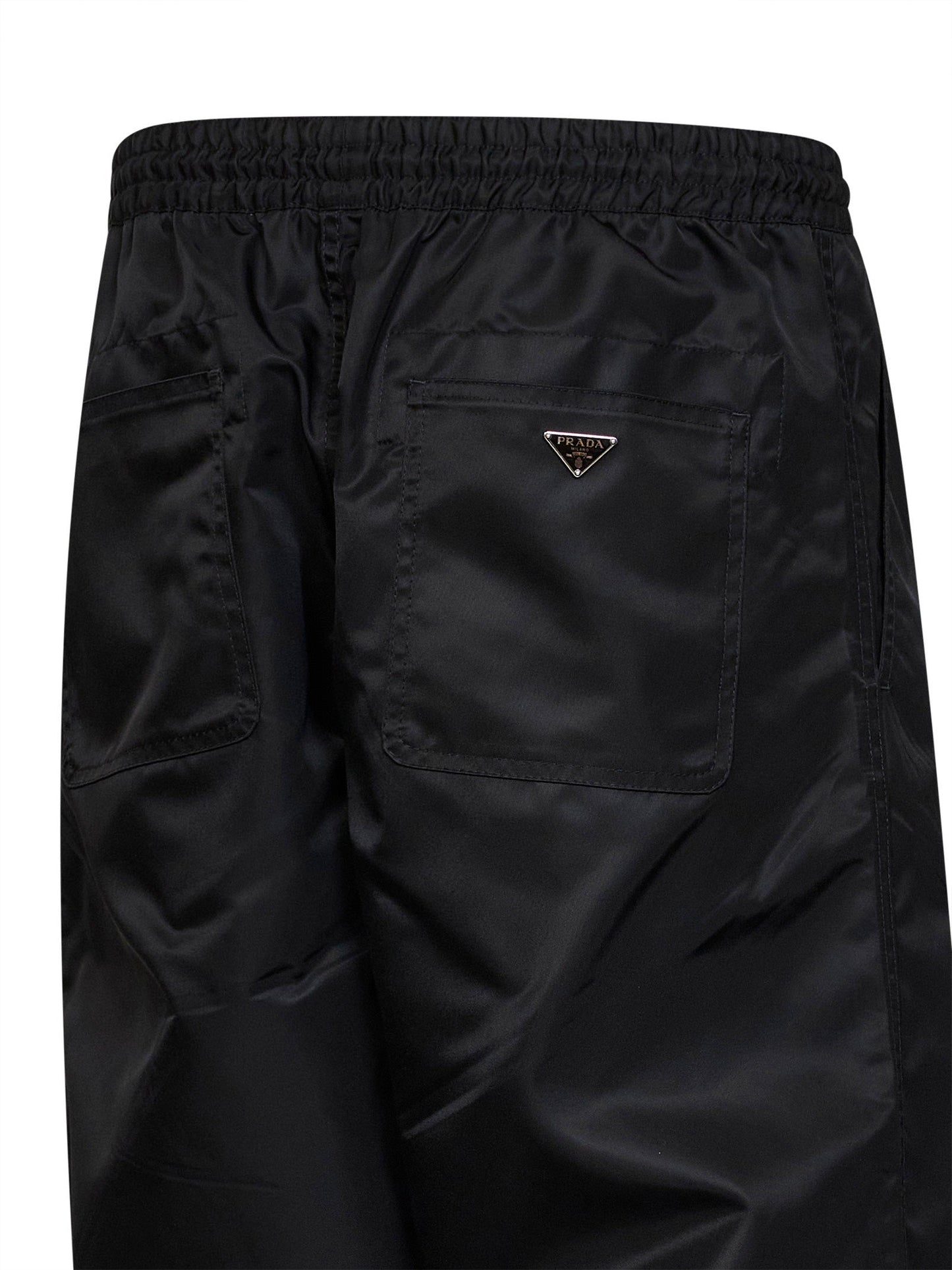 Prada Abbigliamento Men Black Re-Nylon Trousers With Elasticated Waistband PRADA