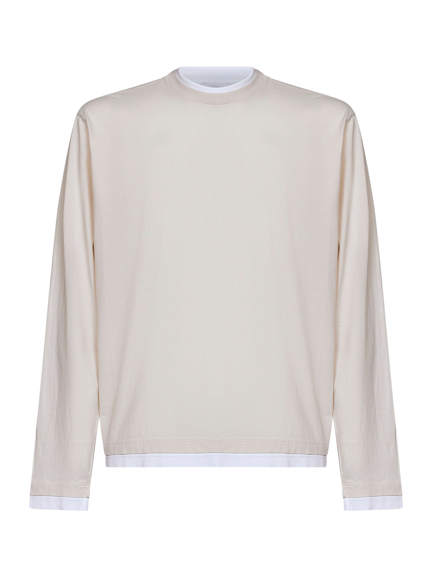 Prada Abbigliamento Men Talc And White Cotton Long-Sleeved T-Shirt PRADA