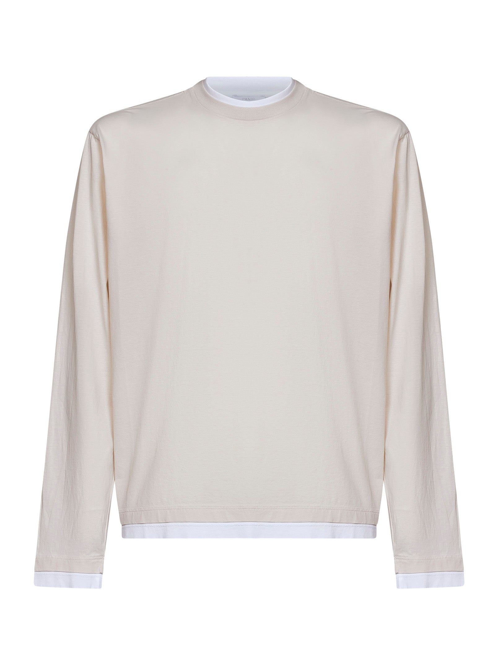 Prada Abbigliamento Men Talc And White Cotton Long-Sleeved T-Shirt PRADA