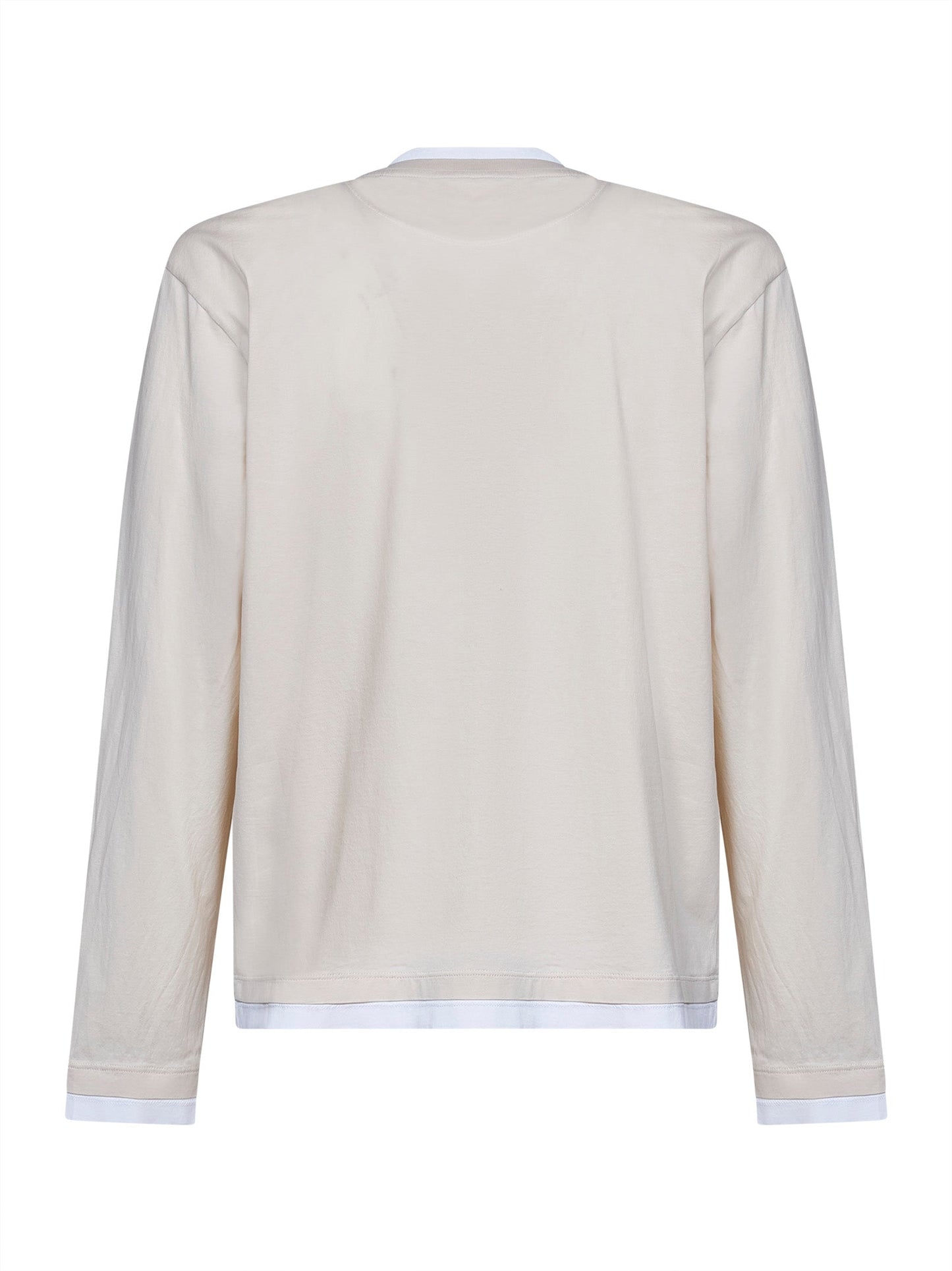 Prada Abbigliamento Men Talc And White Cotton Long-Sleeved T-Shirt PRADA