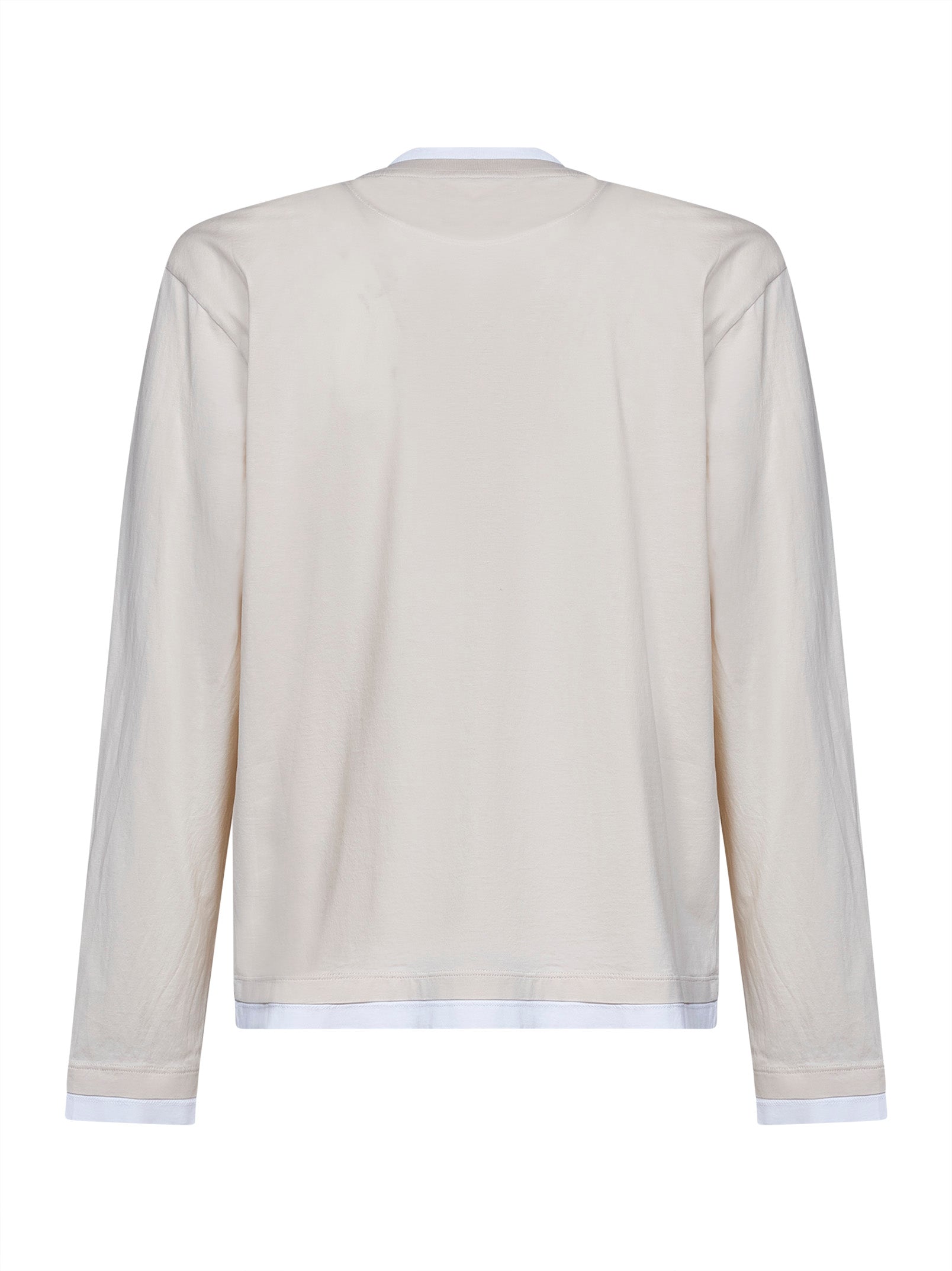 Prada Abbigliamento Men Talc And White Cotton Long-Sleeved T-Shirt PRADA