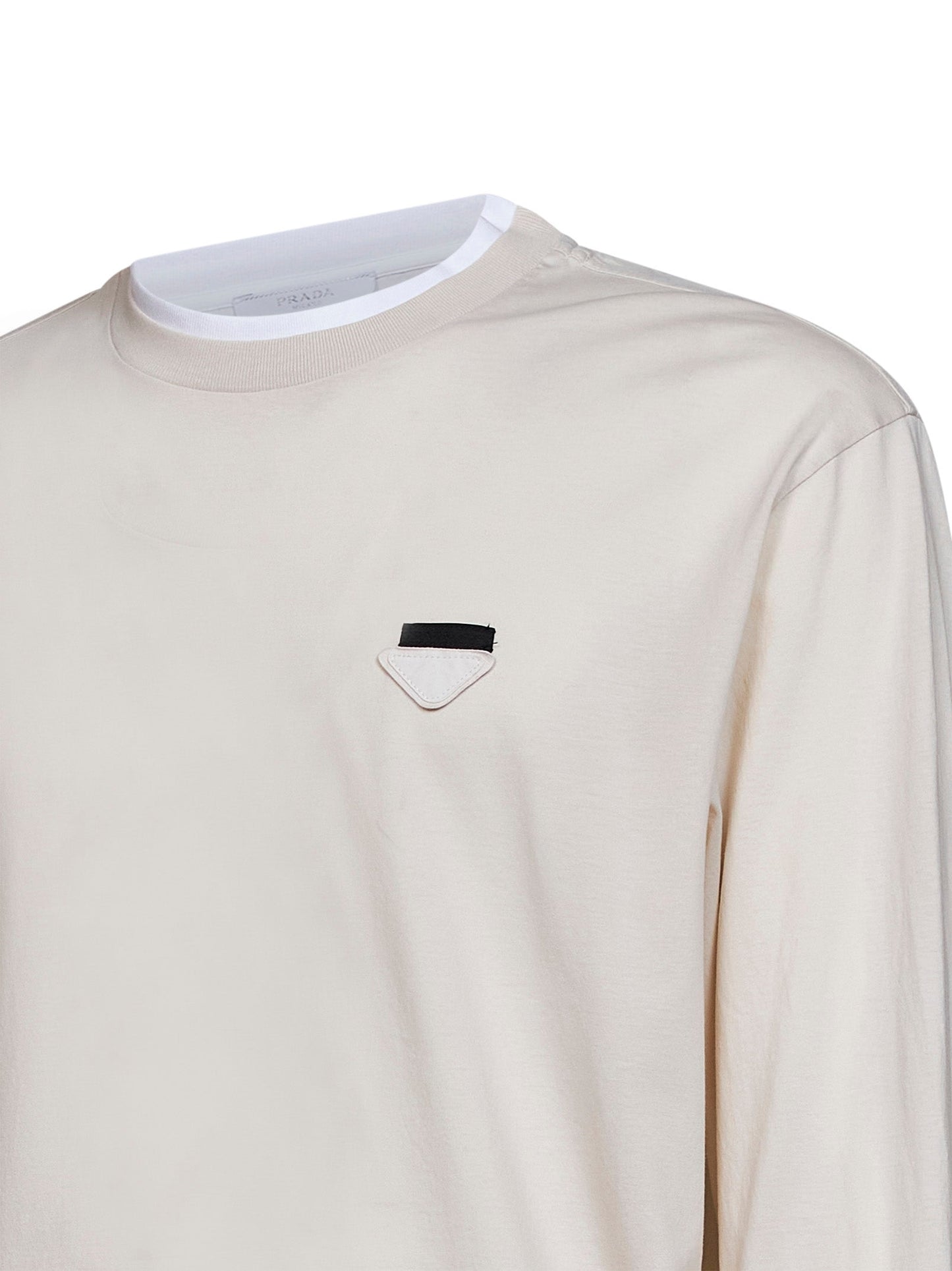 Prada Abbigliamento Men Talc And White Cotton Long-Sleeved T-Shirt PRADA