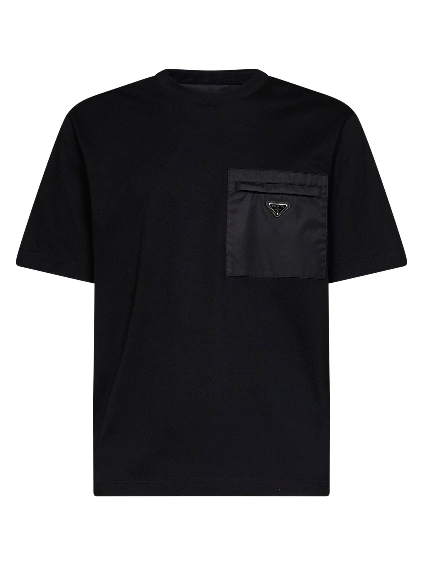 Prada Abbigliamento Men Black Jersey And Re-Nylon Crewneck T-Shirt PRADA