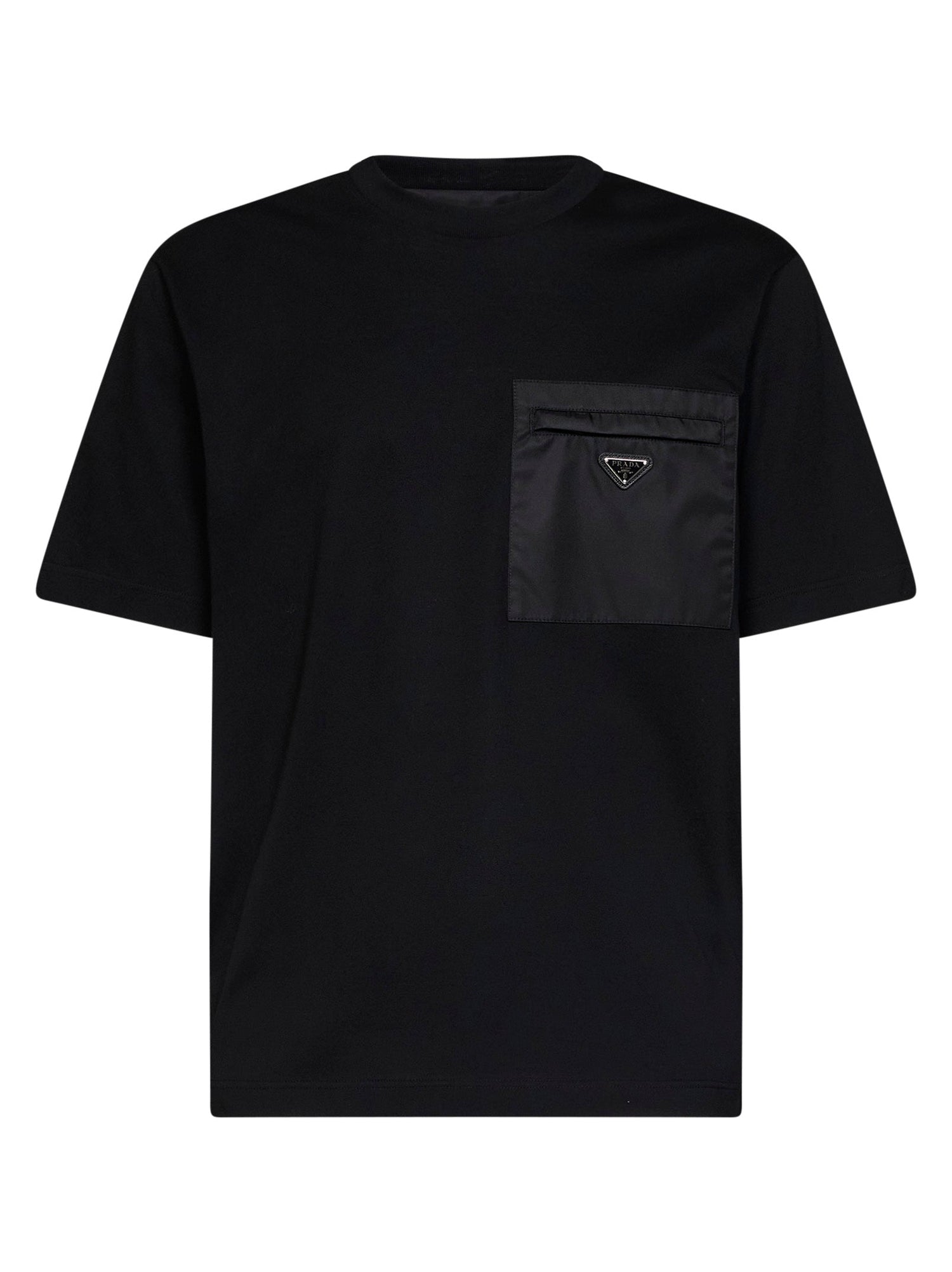 Prada Abbigliamento Men Black Jersey And Re-Nylon Crewneck T-Shirt PRADA