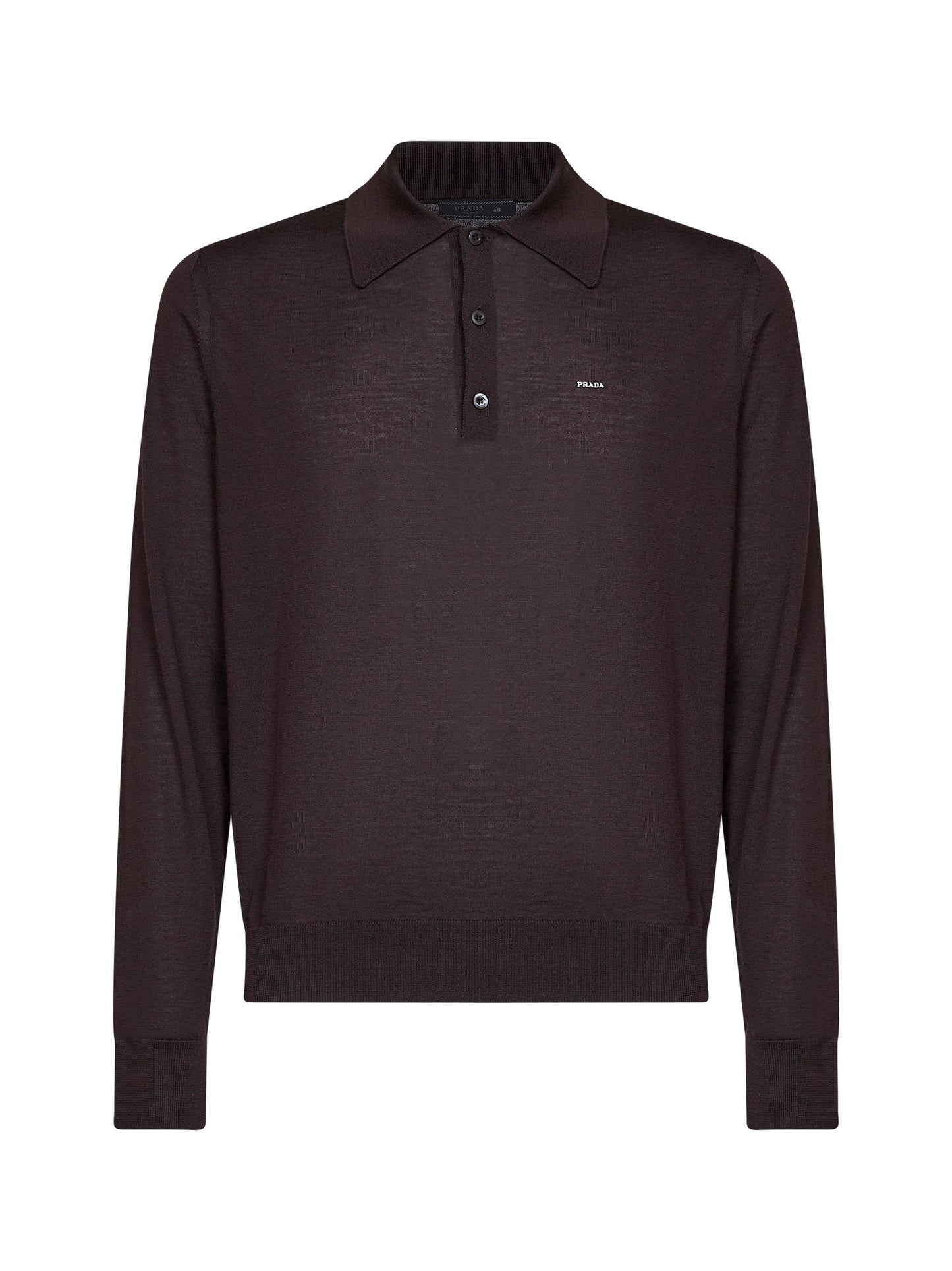 Prada Abbigliamento Men Dark Brown Combed Wool Long-Sleeved Polo Shirt PRADA