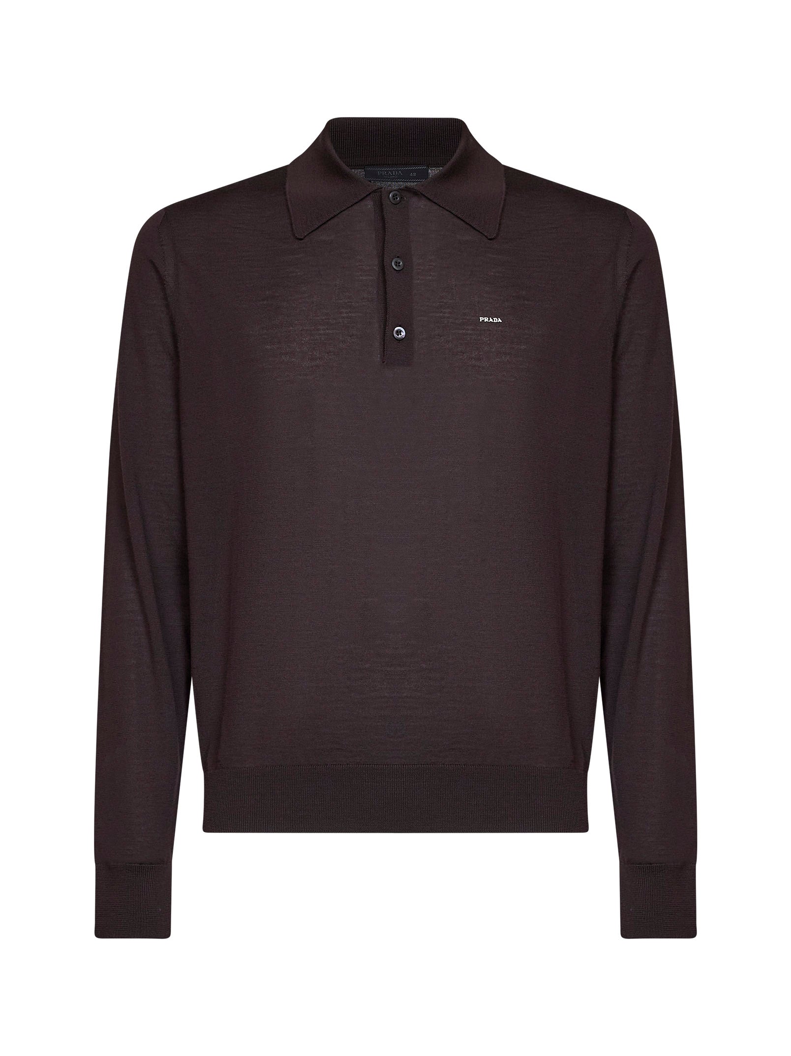 Prada Abbigliamento Men Dark Brown Combed Wool Long-Sleeved Polo Shirt PRADA