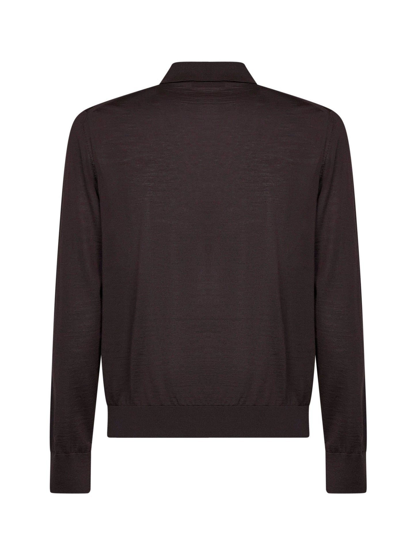 Prada Abbigliamento Men Dark Brown Combed Wool Long-Sleeved Polo Shirt PRADA
