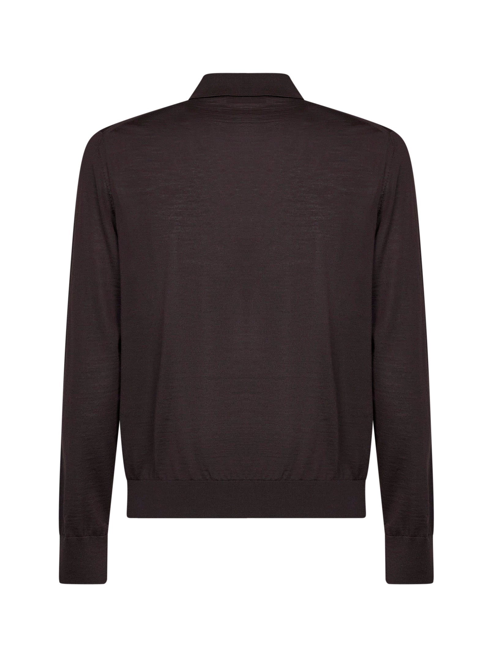 Prada Abbigliamento Men Dark Brown Combed Wool Long-Sleeved Polo Shirt PRADA