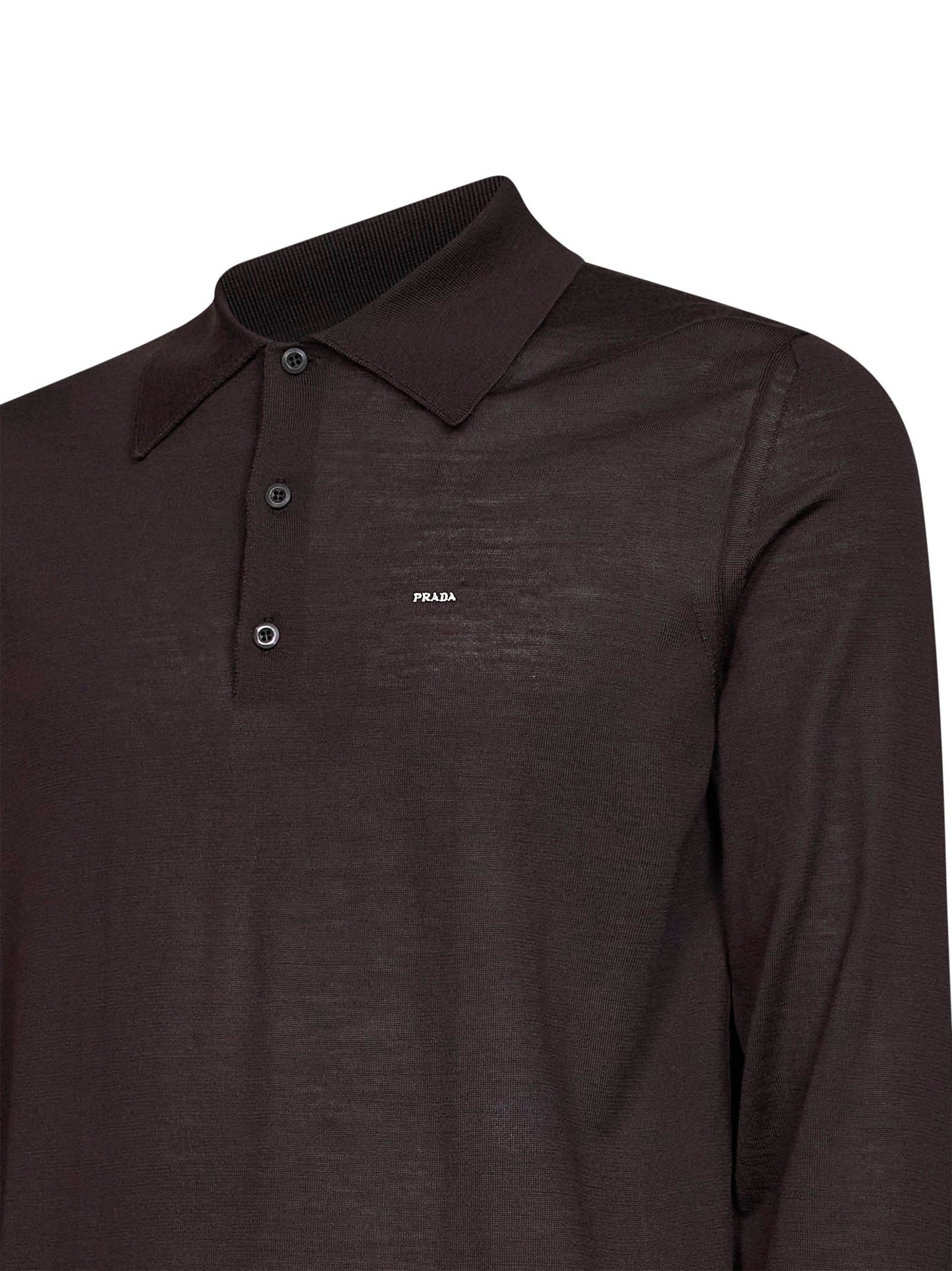 Prada Abbigliamento Men Dark Brown Combed Wool Long-Sleeved Polo Shirt PRADA