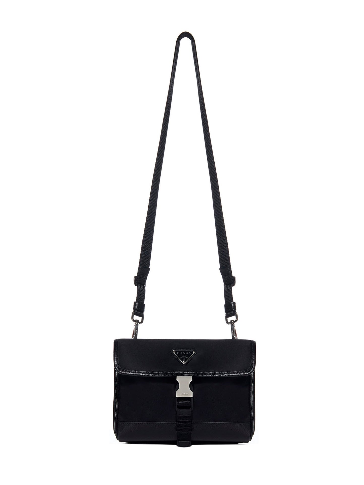 Prada Accessori Pelletteria Men Phone Holder In Black Re-Nylon And Saffiano Leather PRADA