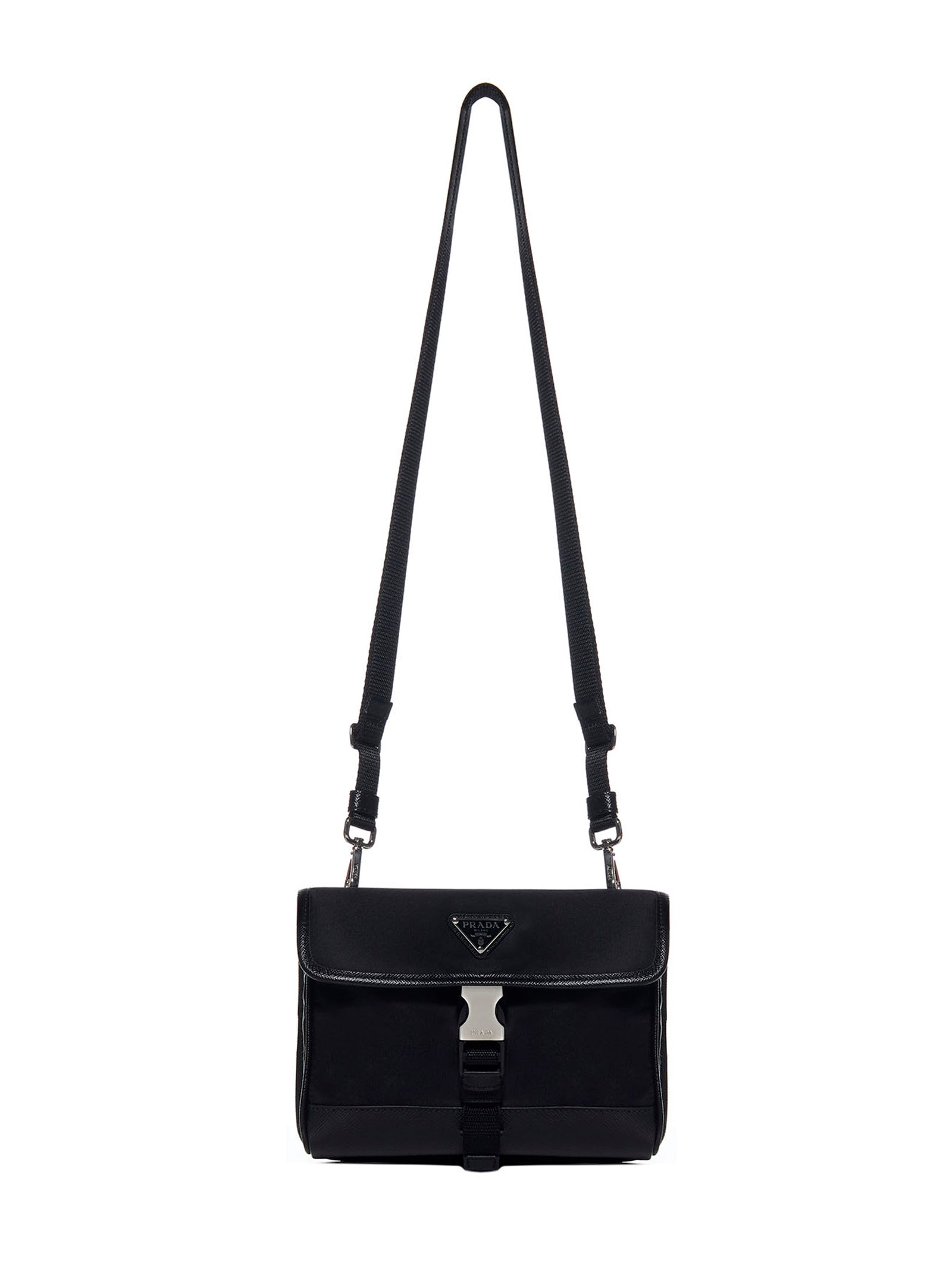 Prada Accessori Pelletteria Men Phone Holder In Black Re-Nylon And Saffiano Leather PRADA