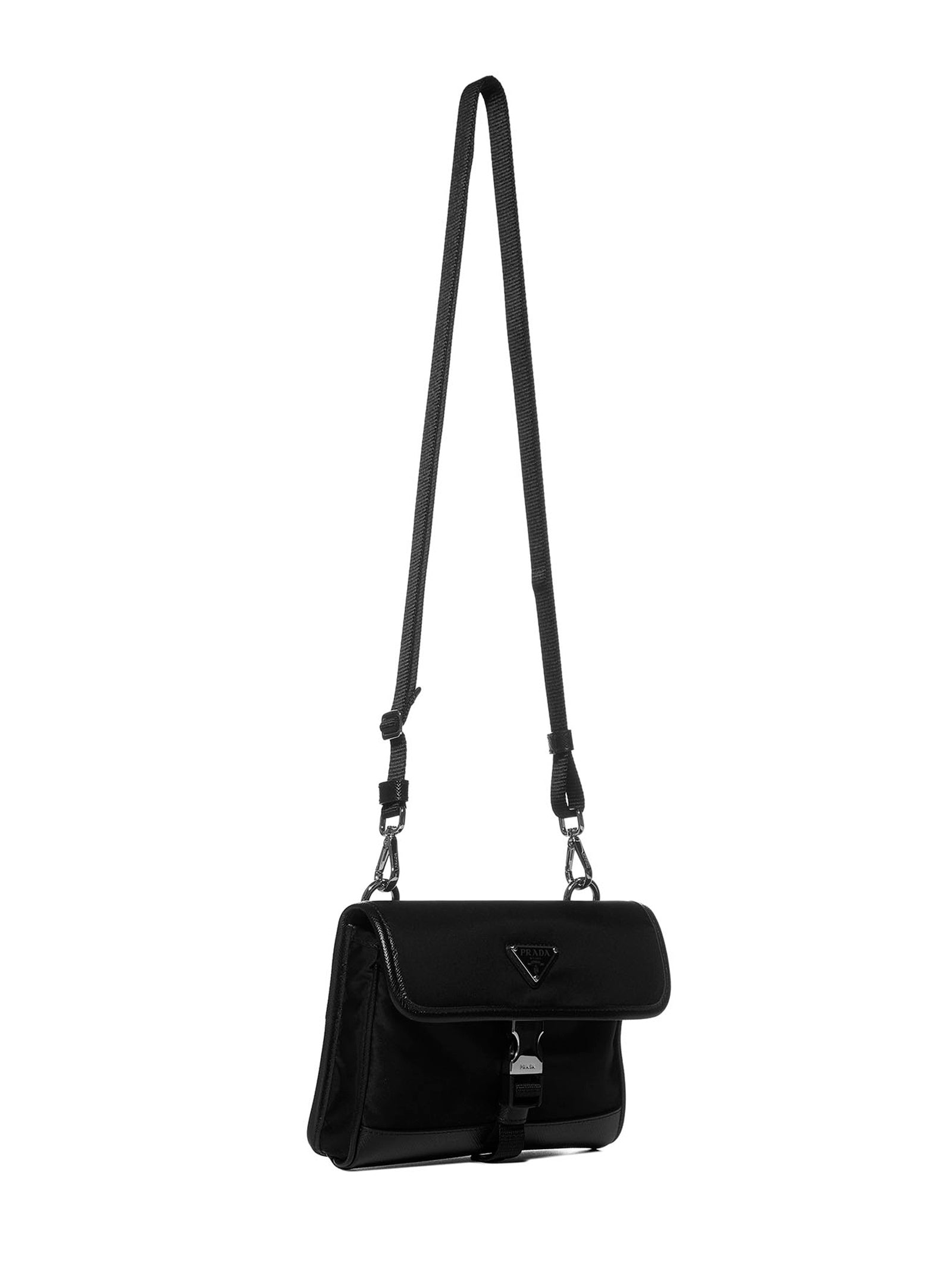 Prada Accessori Pelletteria Men Phone Holder In Black Re-Nylon And Saffiano Leather PRADA