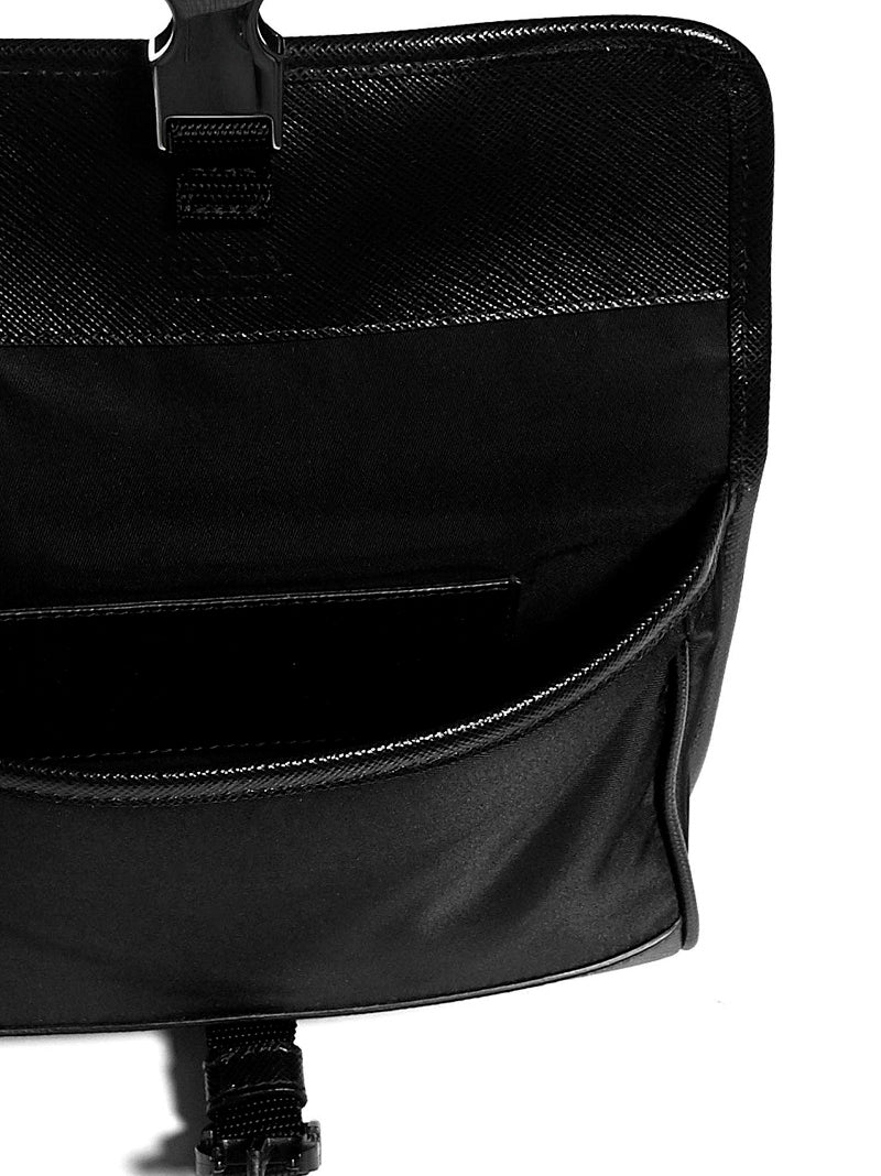Prada Accessori Pelletteria Men Phone Holder In Black Re-Nylon And Saffiano Leather PRADA