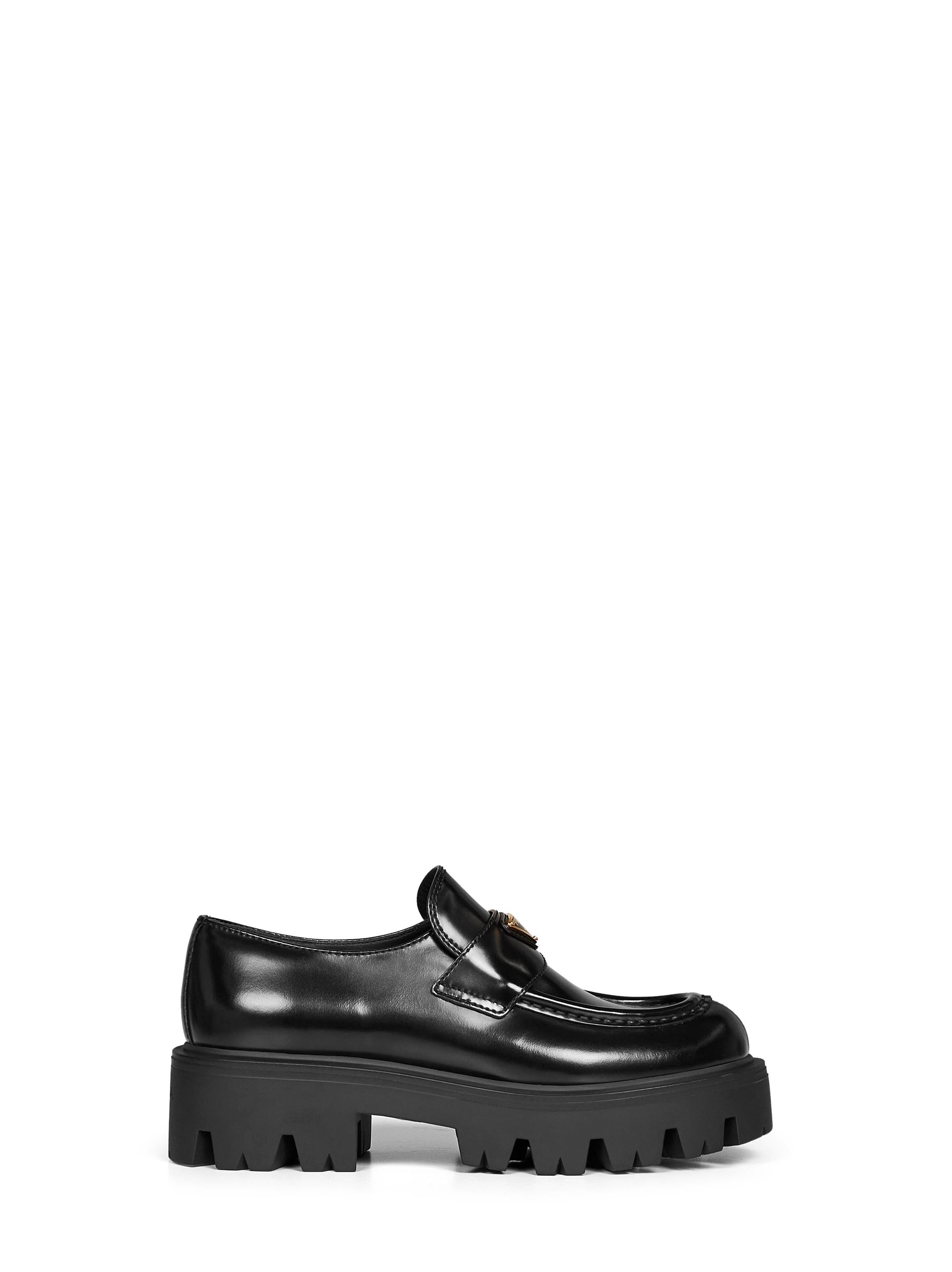 Prada Calzature Women Black Brushed Leather Loafers PRADA
